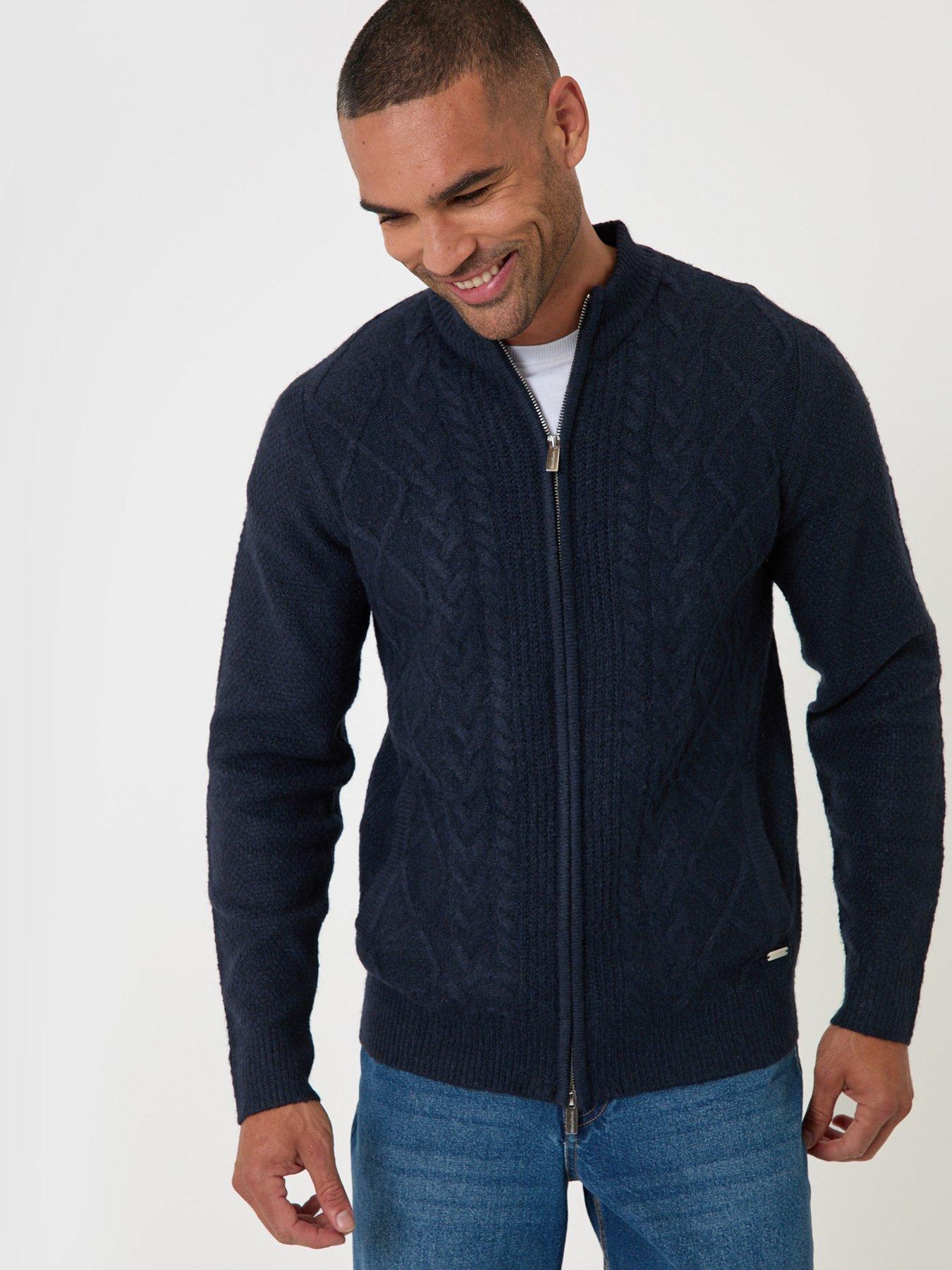 Image 1 of 5 of Threadbare Mens Knitted Full Zip Kerrystone - Navy Marl 7gg