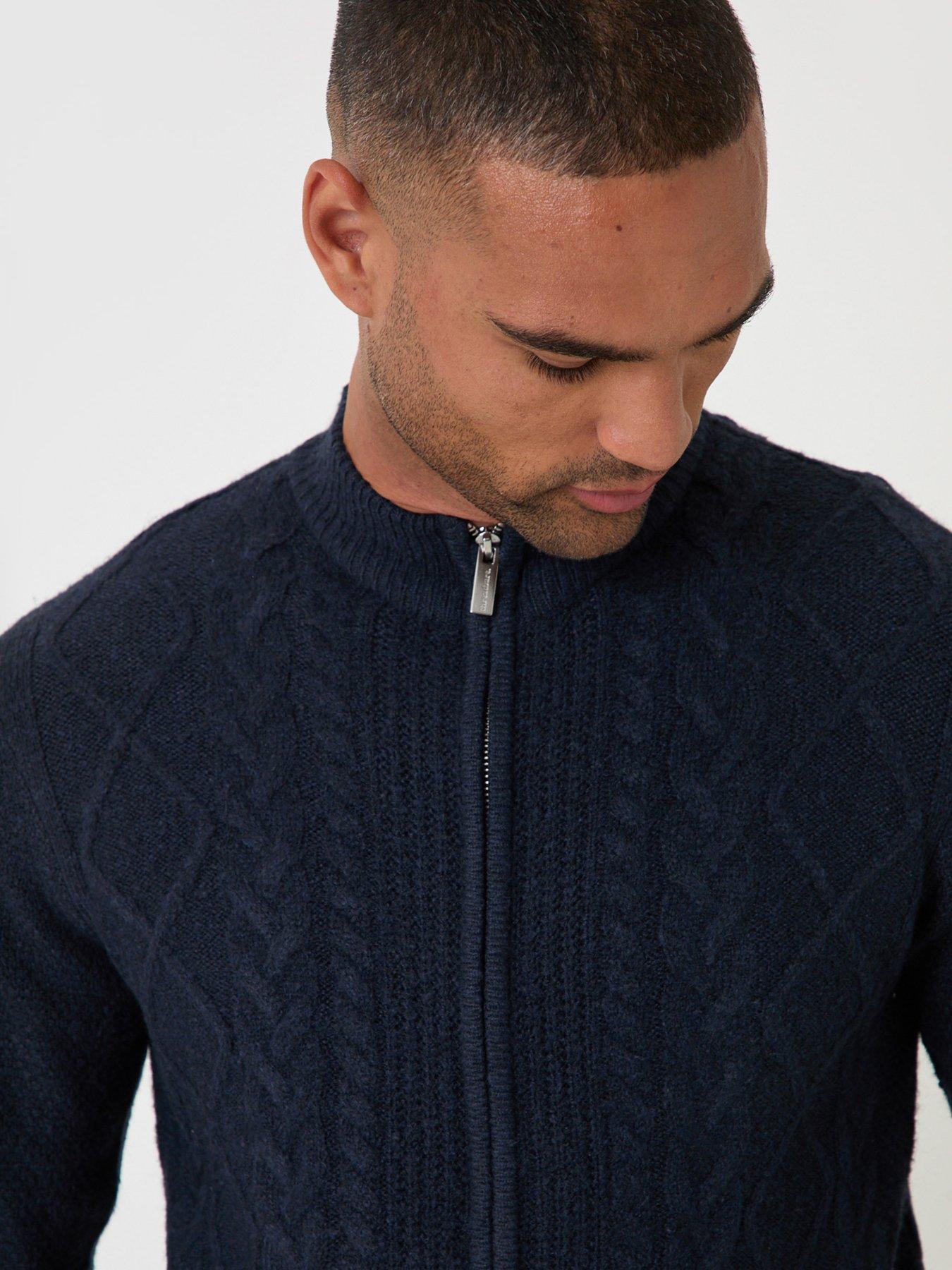 Image 4 of 5 of Threadbare Mens Knitted Full Zip Kerrystone - Navy Marl 7gg