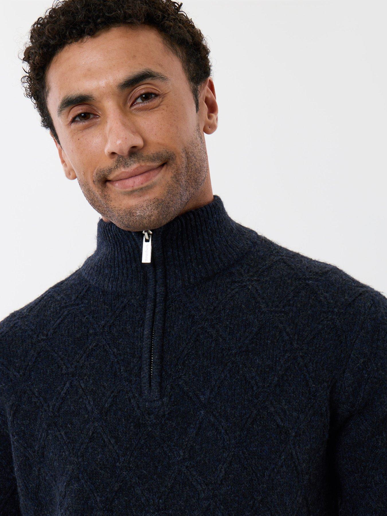 Image 4 of 5 of Threadbare Mens Panmure 1/4 Zip Textured Knit Jumper - Navy
