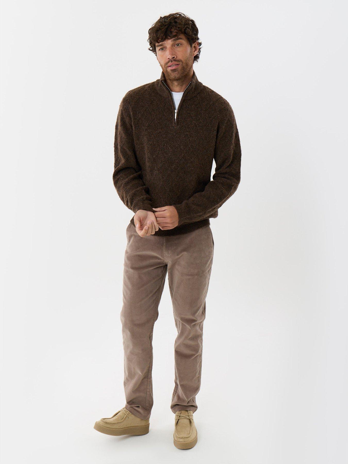 Image 3 of 4 of Threadbare Mens Panmure 1/4 Zip Textured Knit Jumper - Chocolate