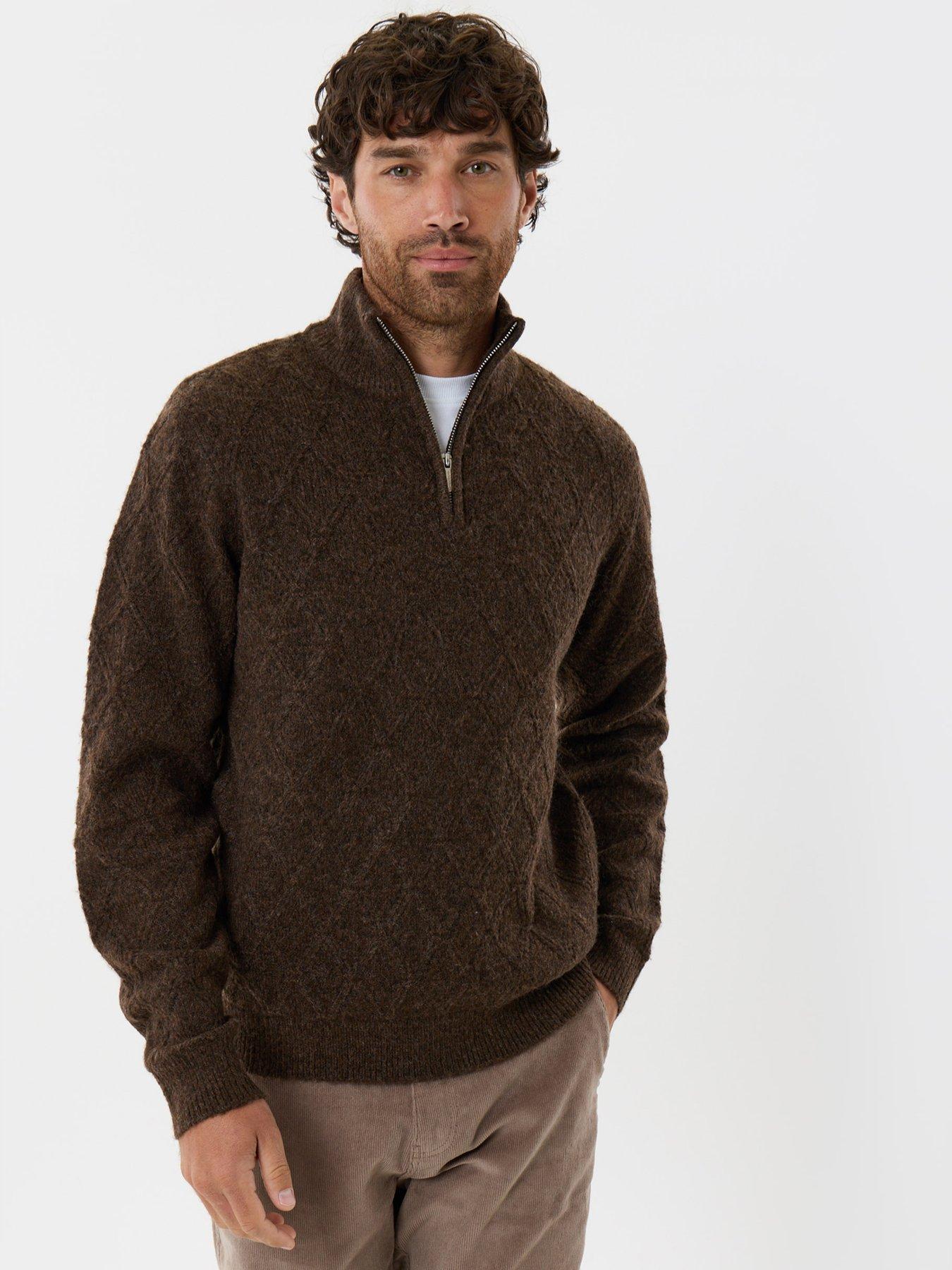 Image 4 of 4 of Threadbare Mens Panmure 1/4 Zip Textured Knit Jumper - Chocolate