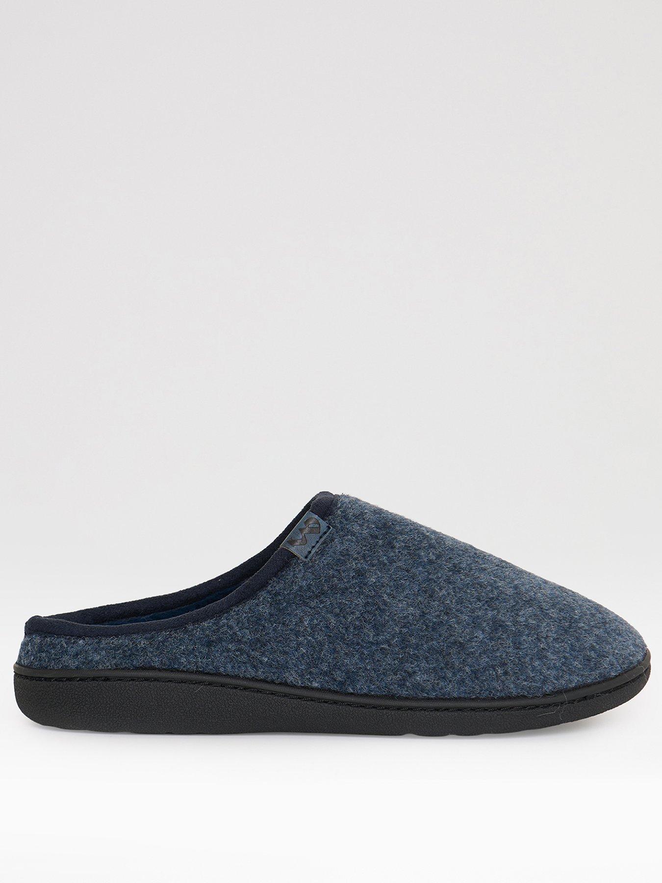 Image 1 of 5 of Threadbare Textured Faux Fur Lined Mule Slippers In Denim Blue