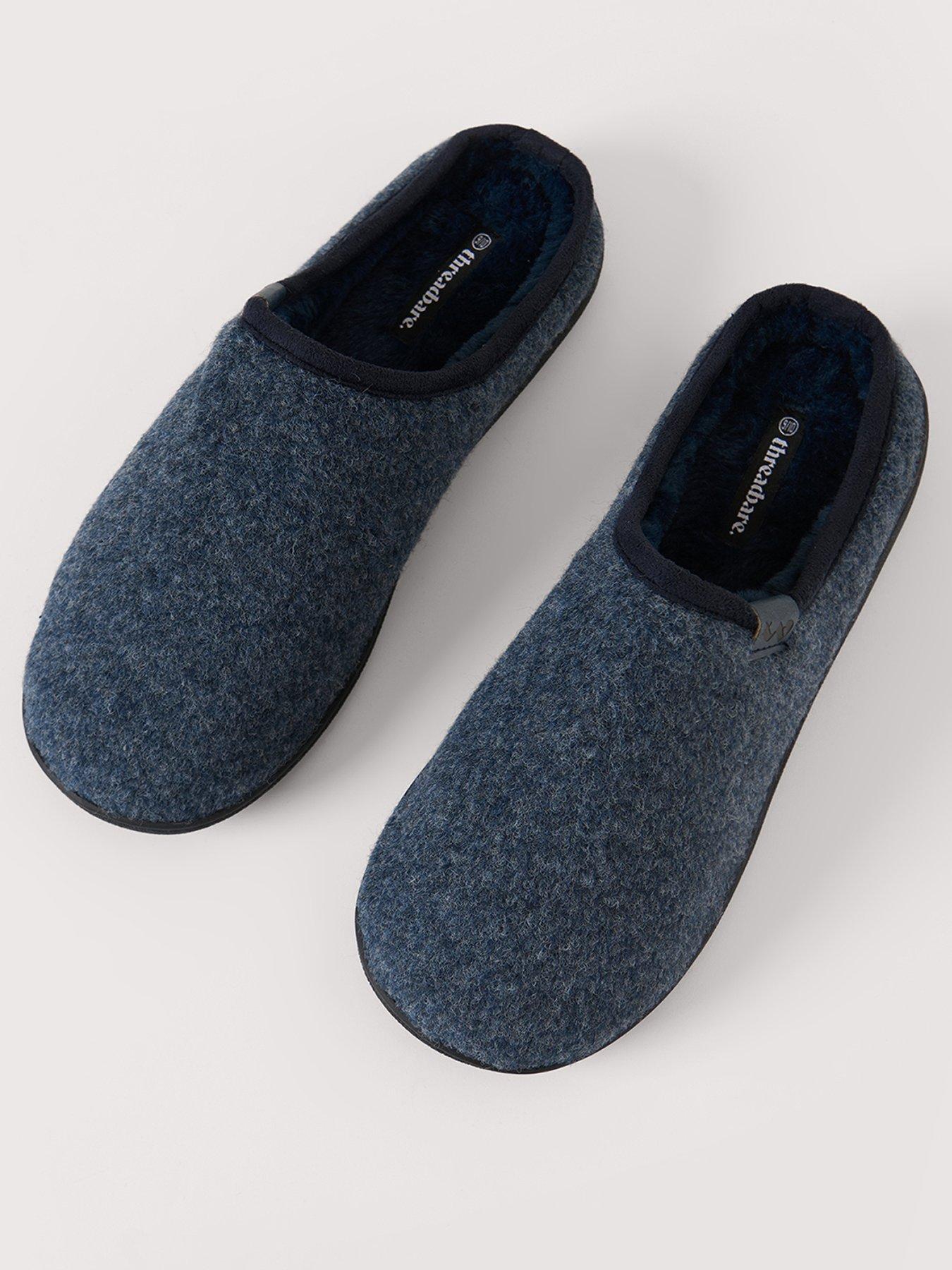 Image 2 of 5 of Threadbare Textured Faux Fur Lined Mule Slippers In Denim Blue