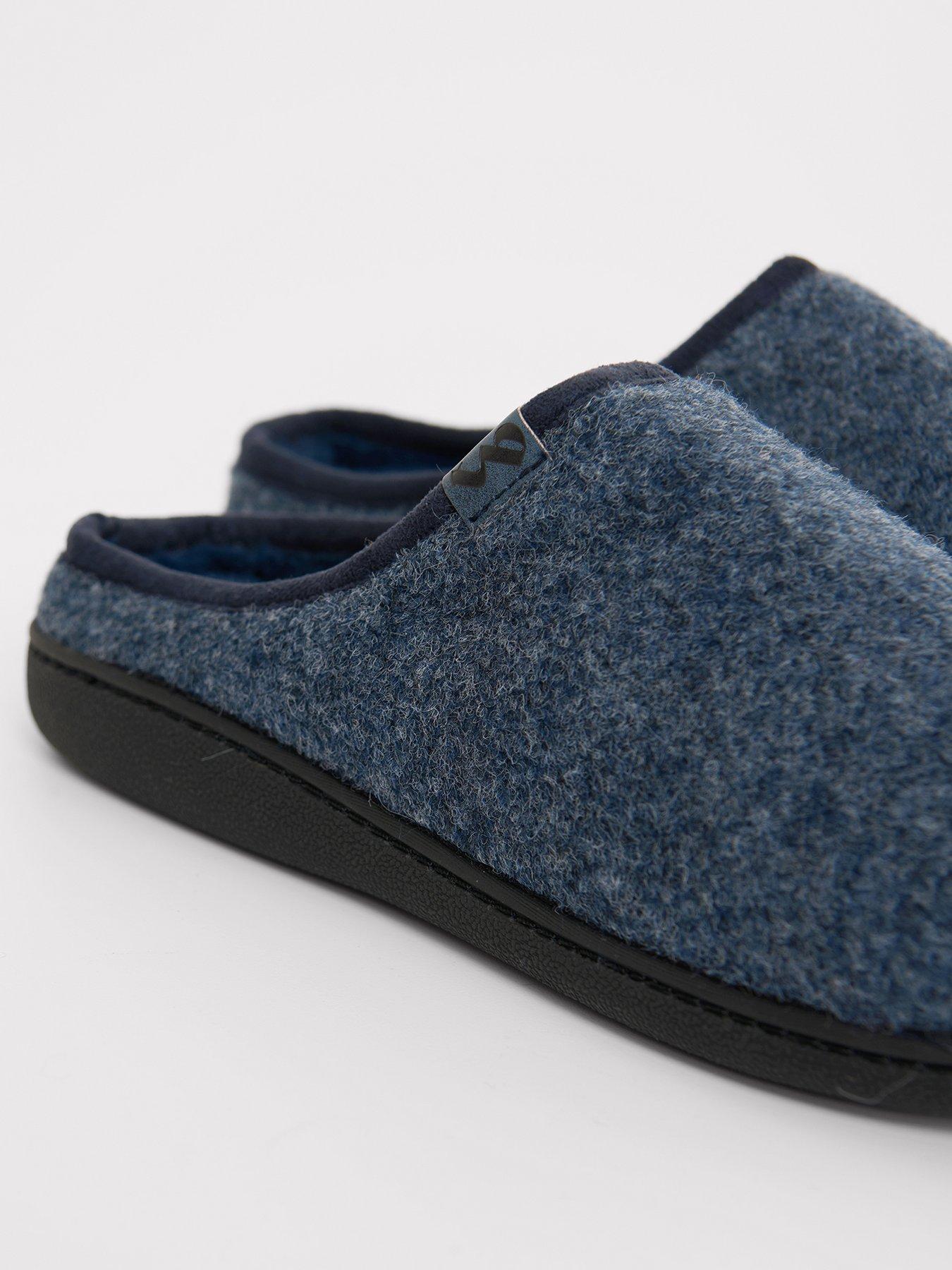 Image 4 of 5 of Threadbare Textured Faux Fur Lined Mule Slippers In Denim Blue