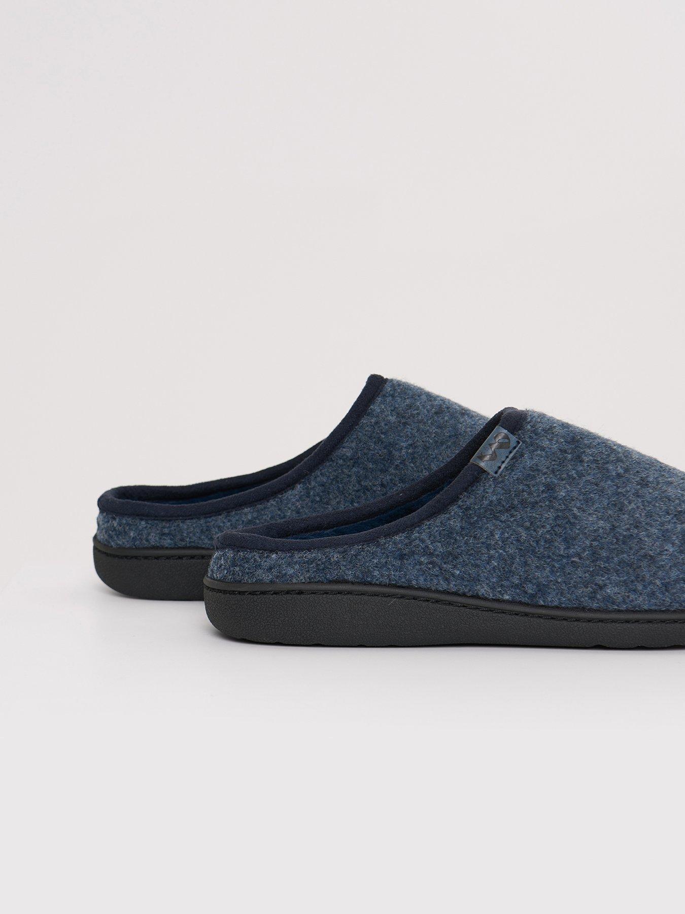 Image 5 of 5 of Threadbare Textured Faux Fur Lined Mule Slippers In Denim Blue