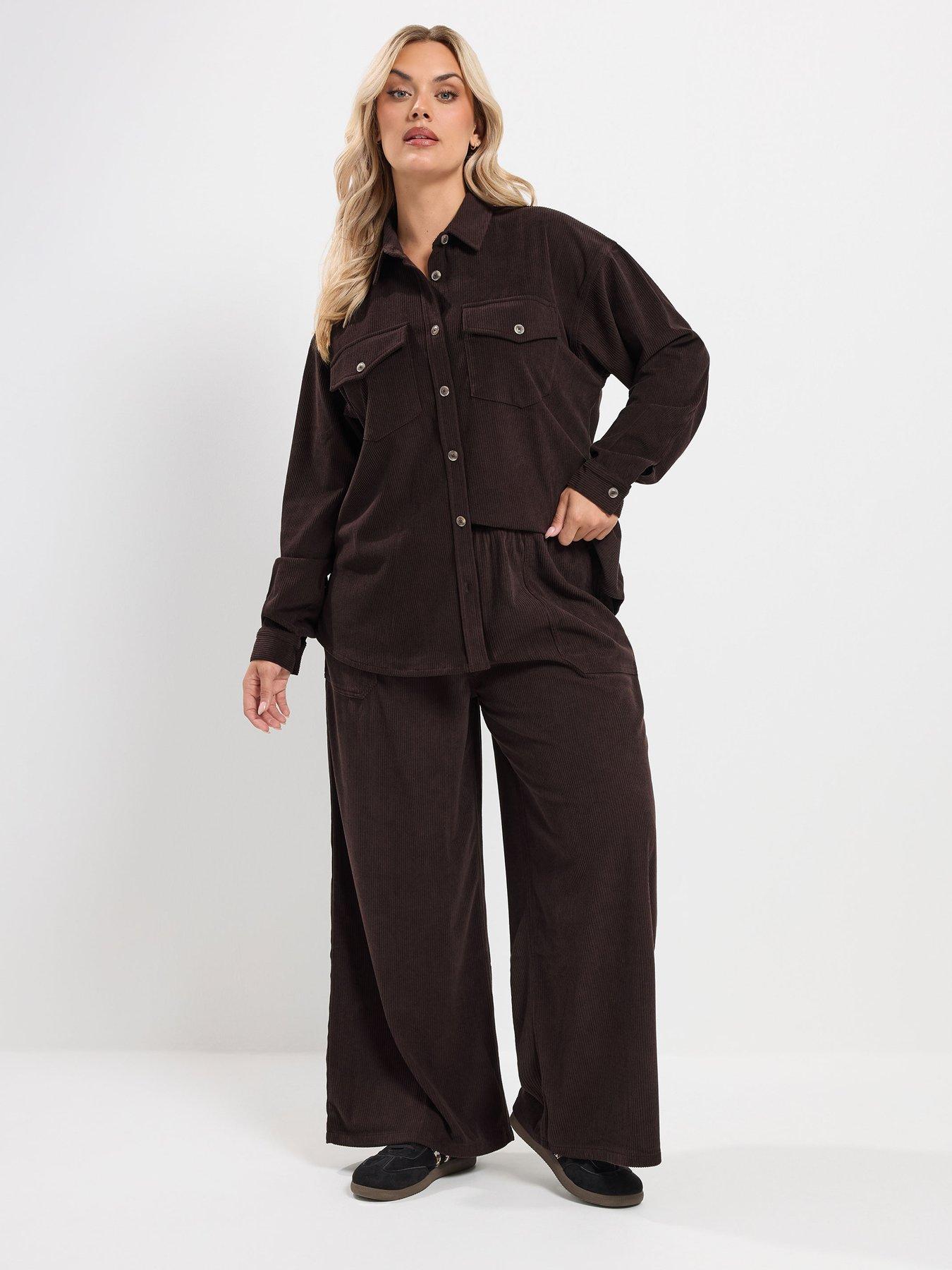 Image 3 of 4 of Yours Womens Curve Corduroy Shirt - Brown