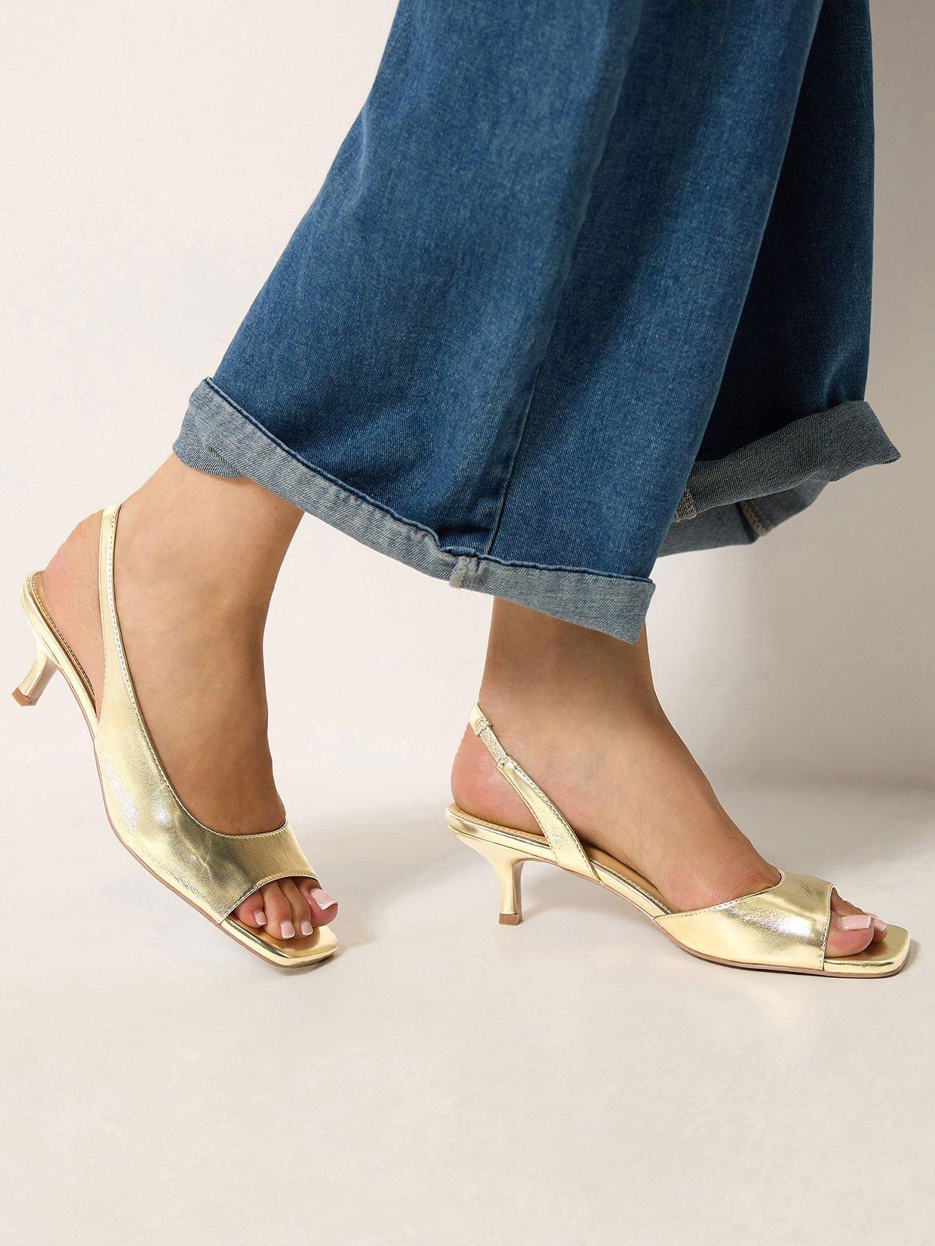 Image 1 of 4 of Yours Womens Asymmetric Metallic Kitten Heel Sandals - Gold
