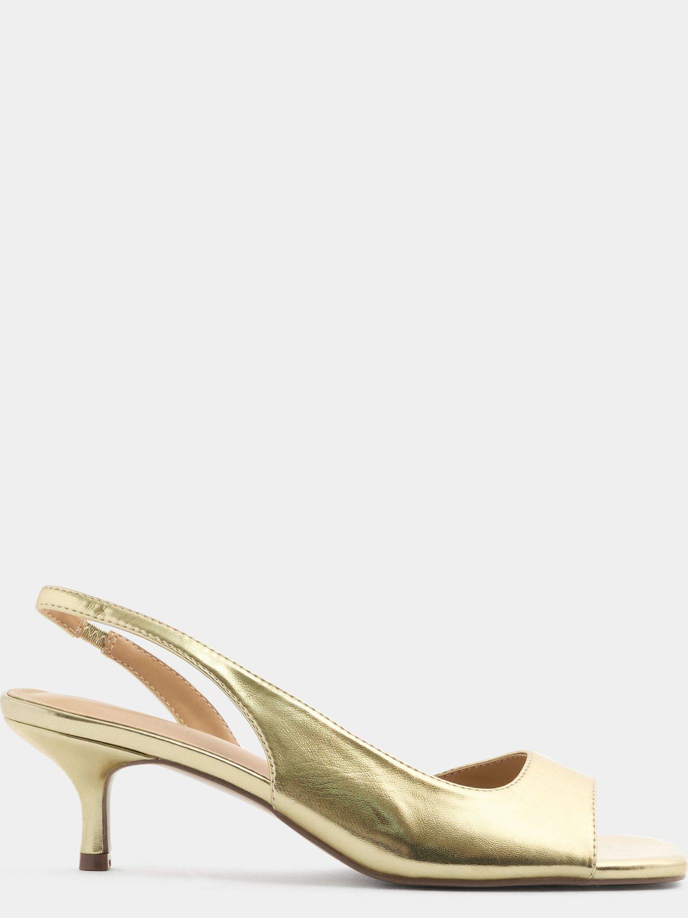 Image 4 of 4 of Yours Womens Asymmetric Metallic Kitten Heel Sandals - Gold