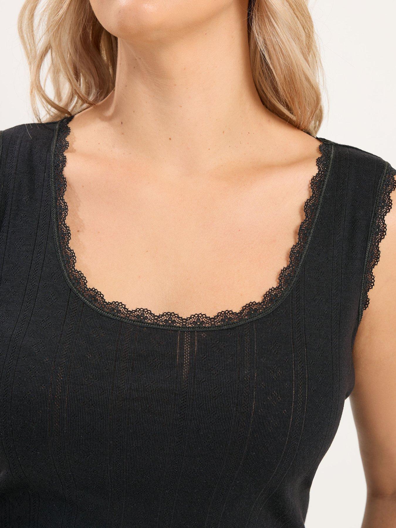 Image 4 of 4 of Yours Womens Curve Thermal Pointelle Vest - Black