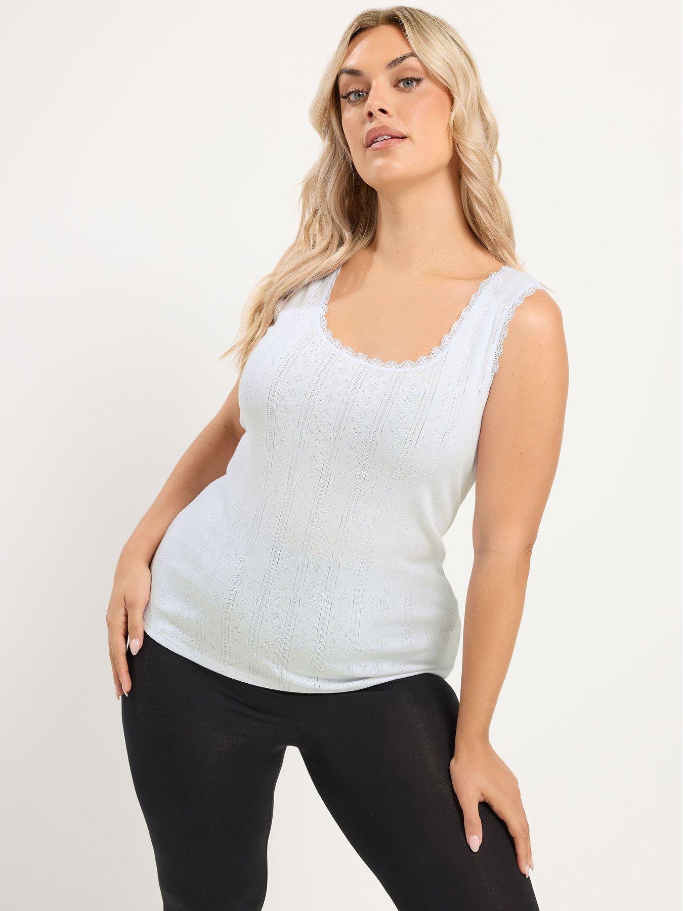 Image 1 of 4 of Yours Womens Curve Thermal Pointelle Lace Trim Vest - White