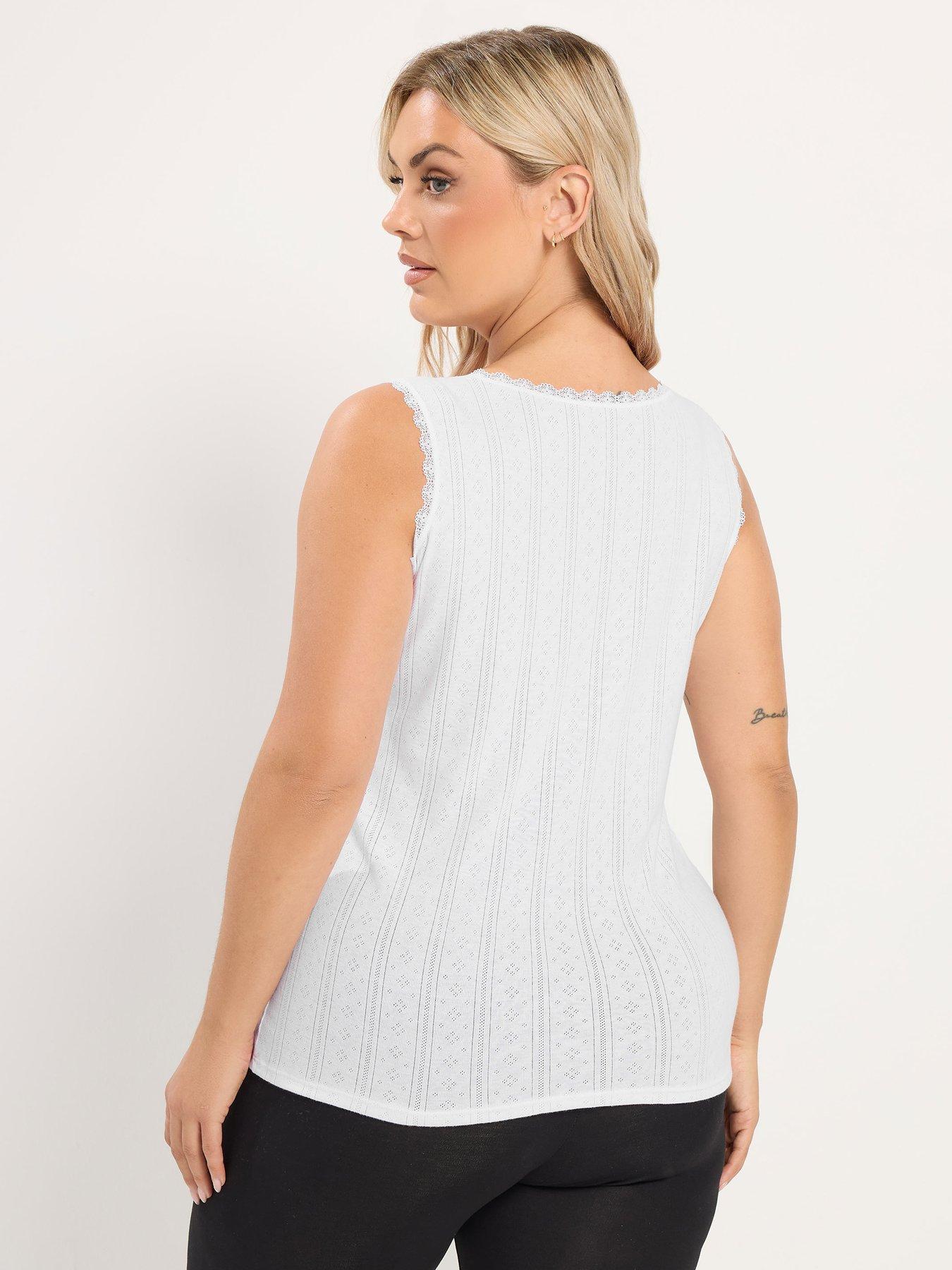 Image 2 of 4 of Yours Womens Curve Thermal Pointelle Lace Trim Vest - White