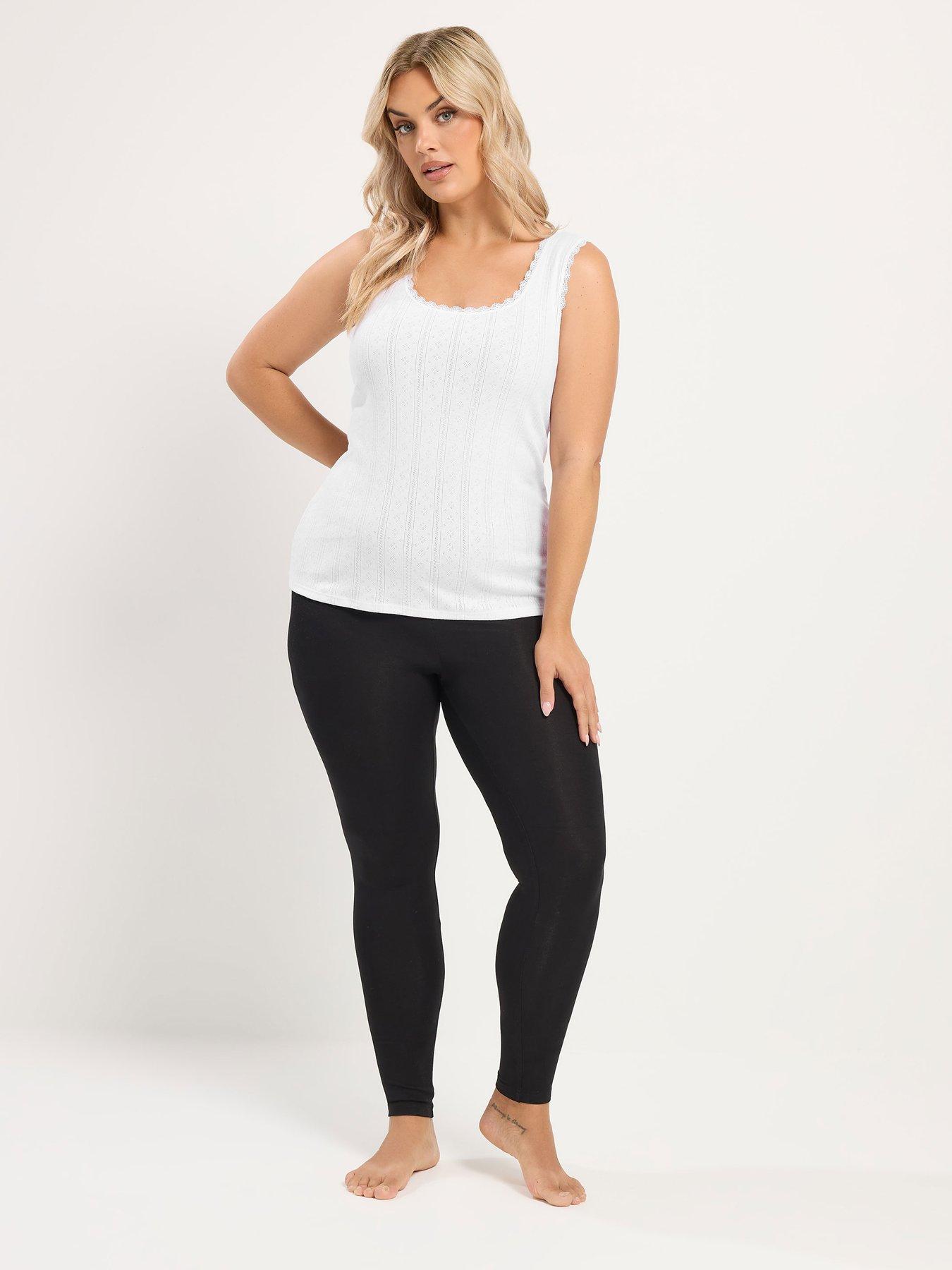 Image 3 of 4 of Yours Womens Curve Thermal Pointelle Lace Trim Vest - White