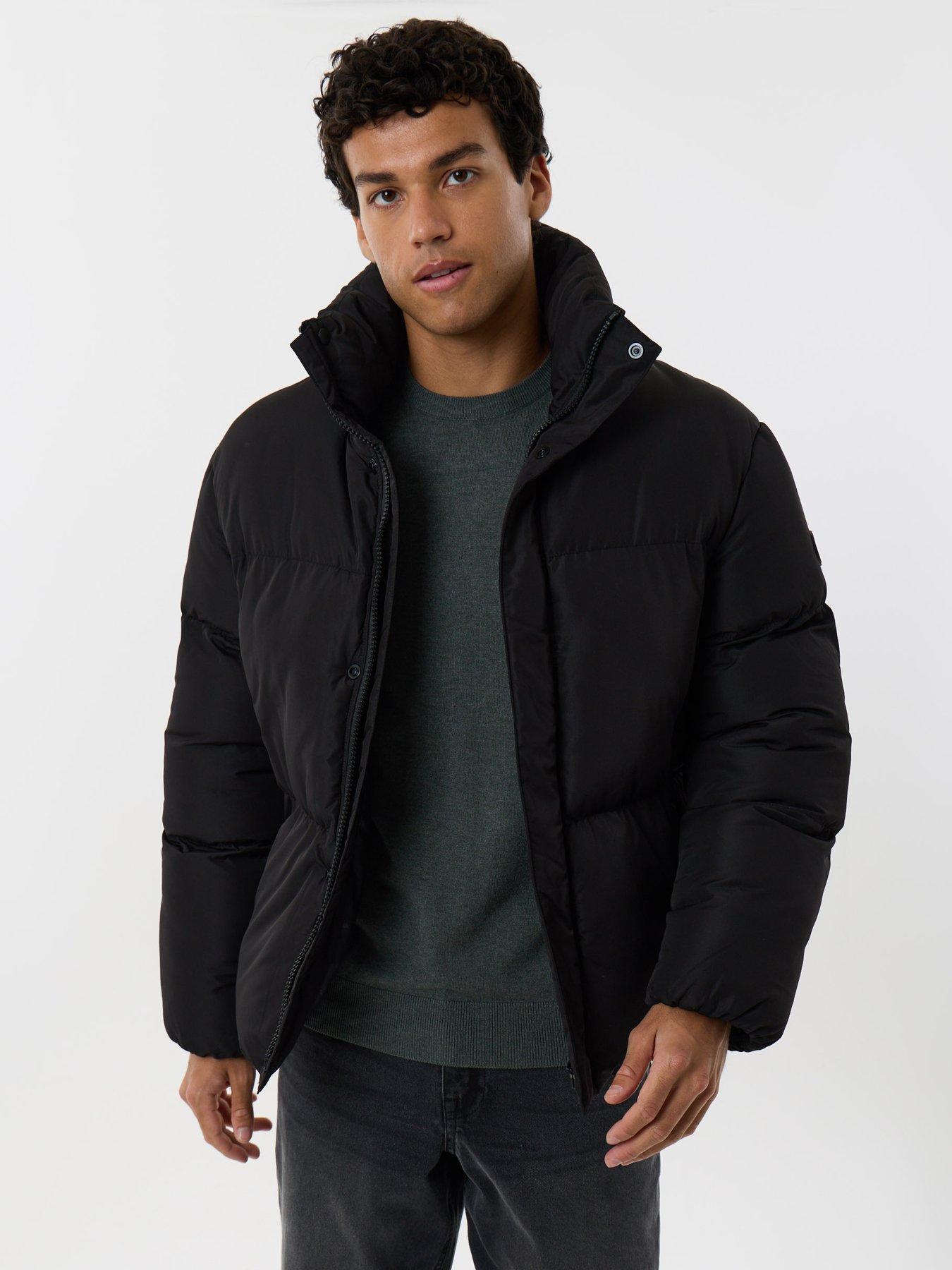 Image 1 of 4 of Threadbare Mens Padded High Collar Full-Zip Jacket - Black