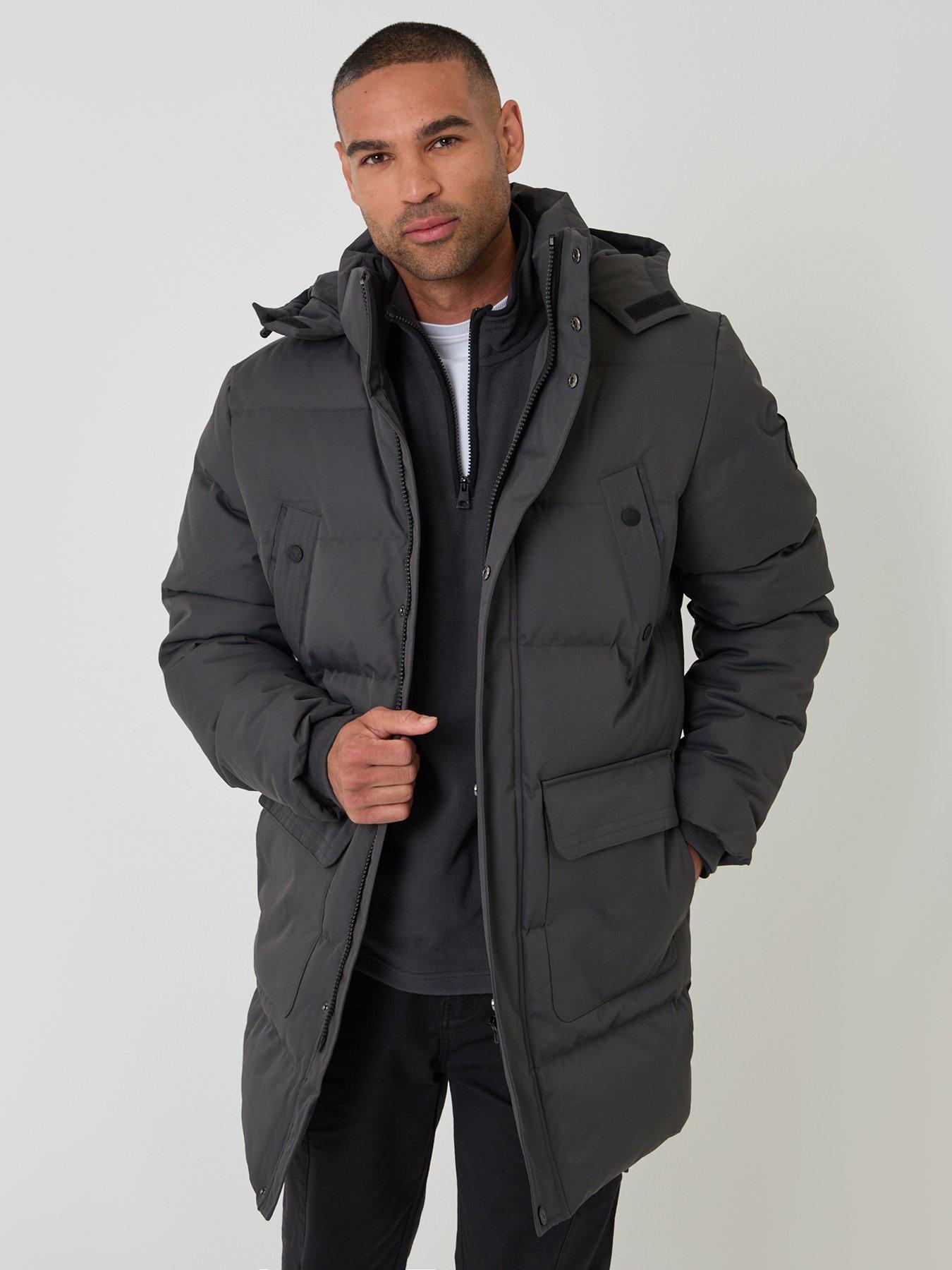 Image 1 of 6 of Threadbare Showerproof Hooded Puffer Coat With Adjustable Waist In Slate Grey