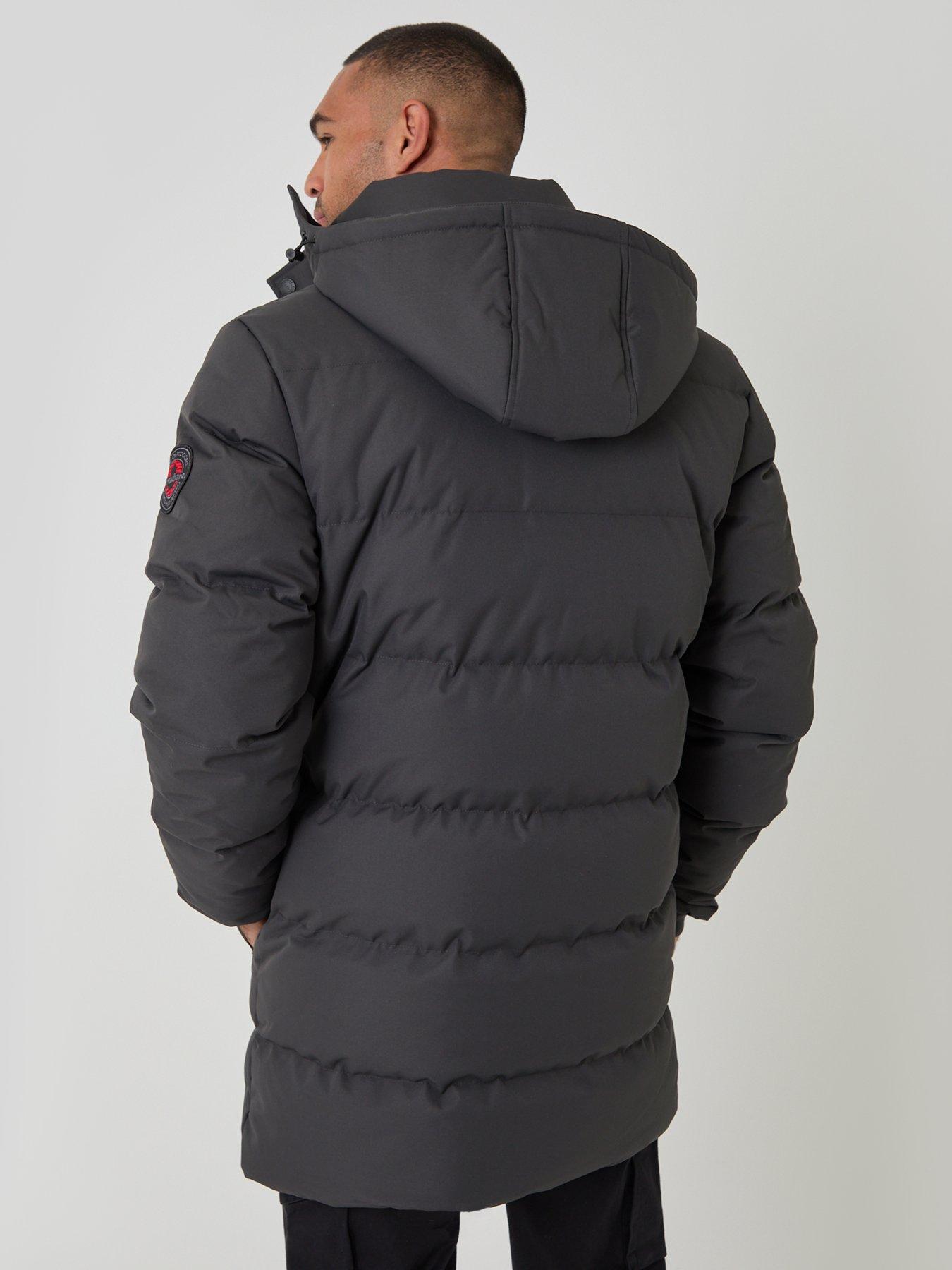 Image 2 of 6 of Threadbare Showerproof Hooded Puffer Coat With Adjustable Waist In Slate Grey