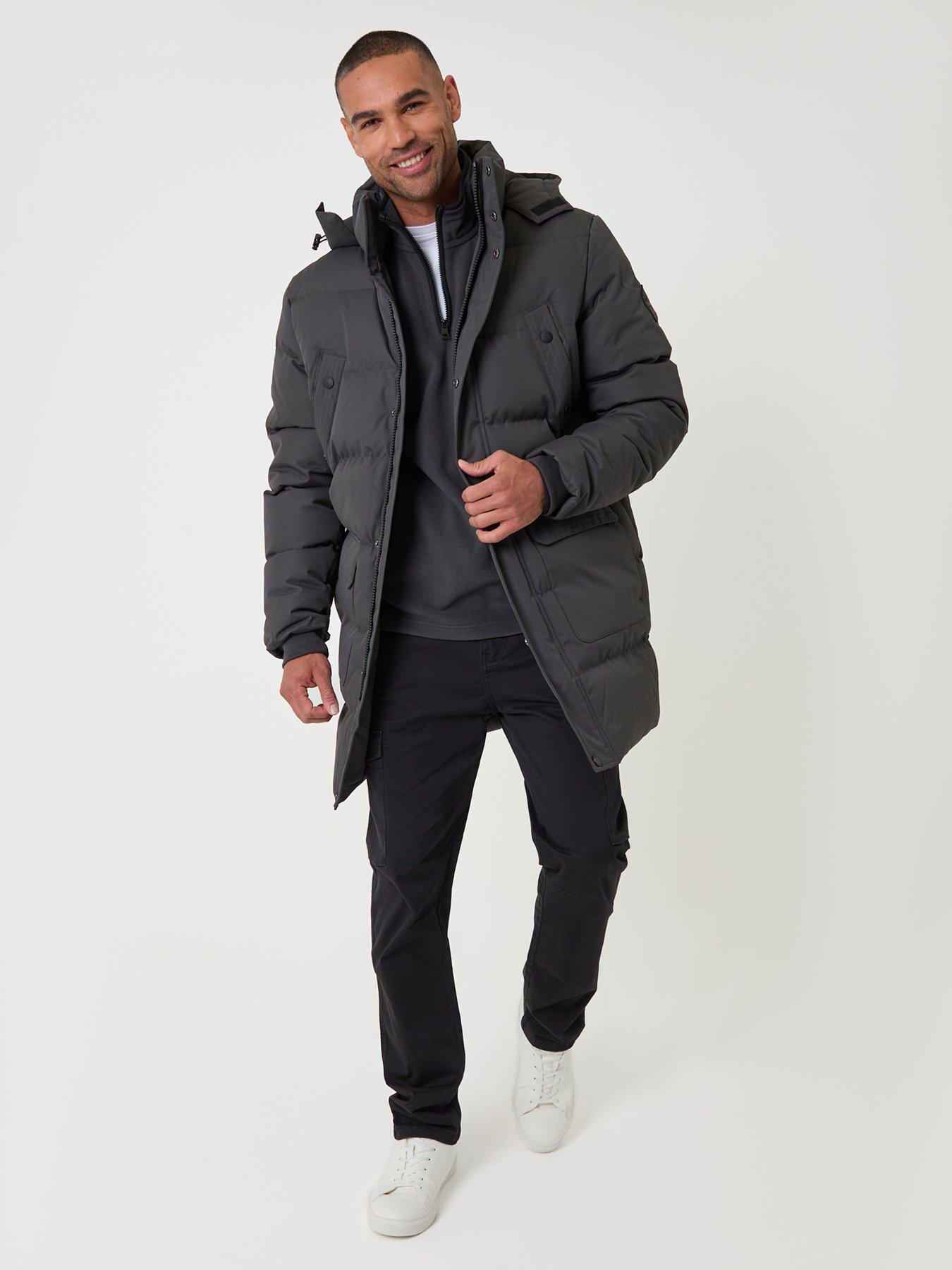 Image 3 of 6 of Threadbare Showerproof Hooded Puffer Coat With Adjustable Waist In Slate Grey