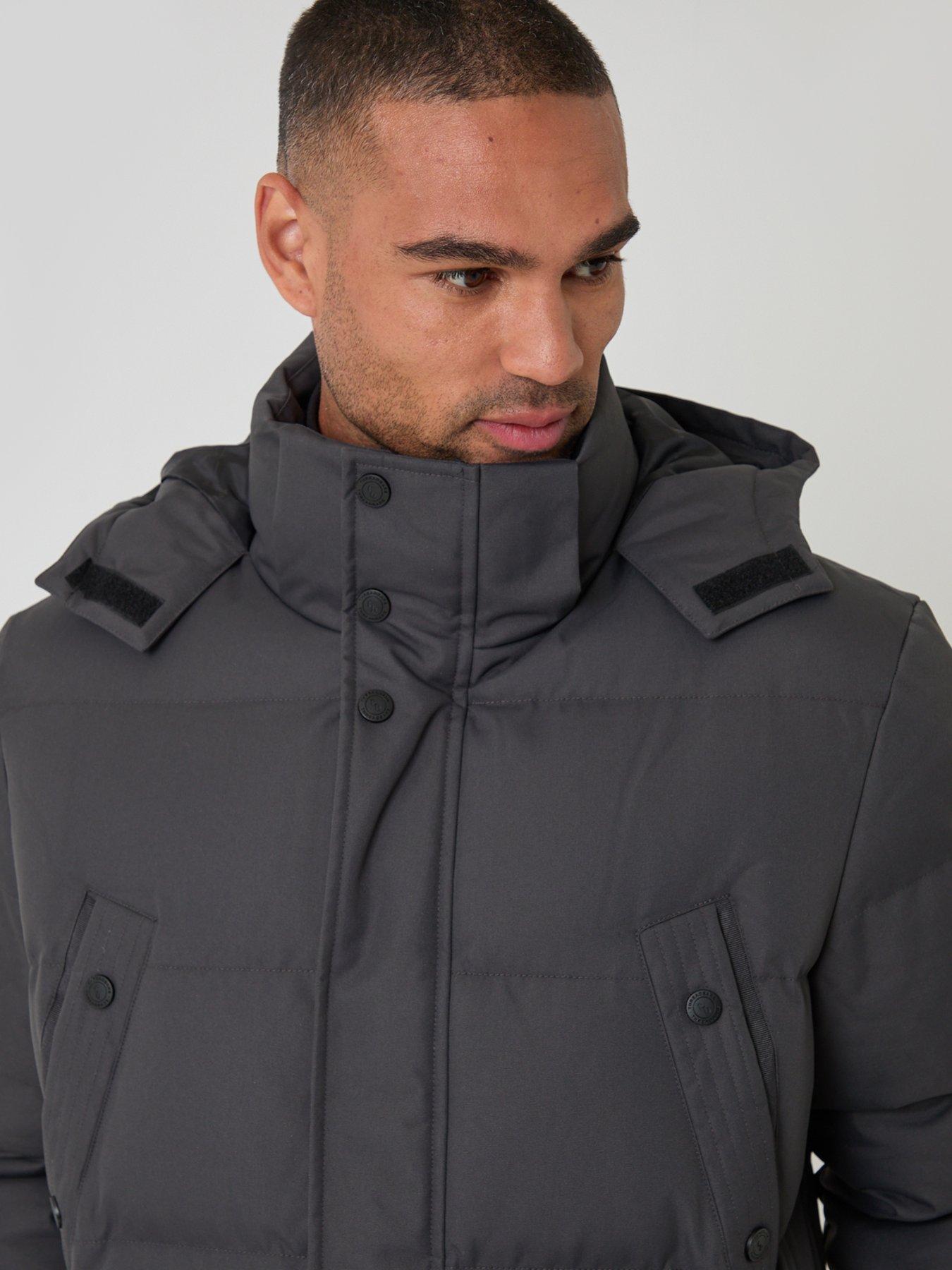 Image 4 of 6 of Threadbare Showerproof Hooded Puffer Coat With Adjustable Waist In Slate Grey