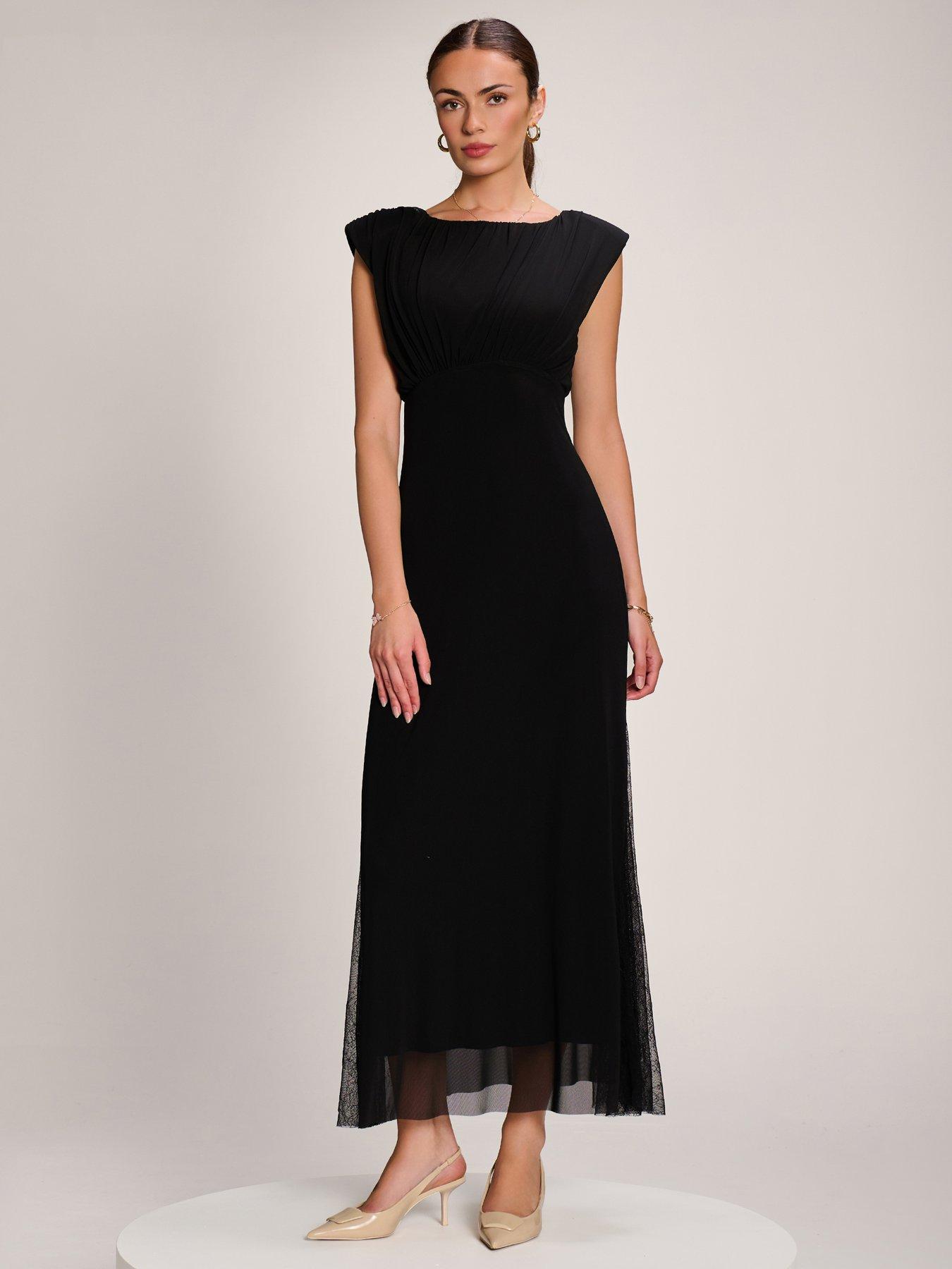 Image 1 of 7 of Jolie Moi Womens Lace Insert Mesh Maxi Dress - Black