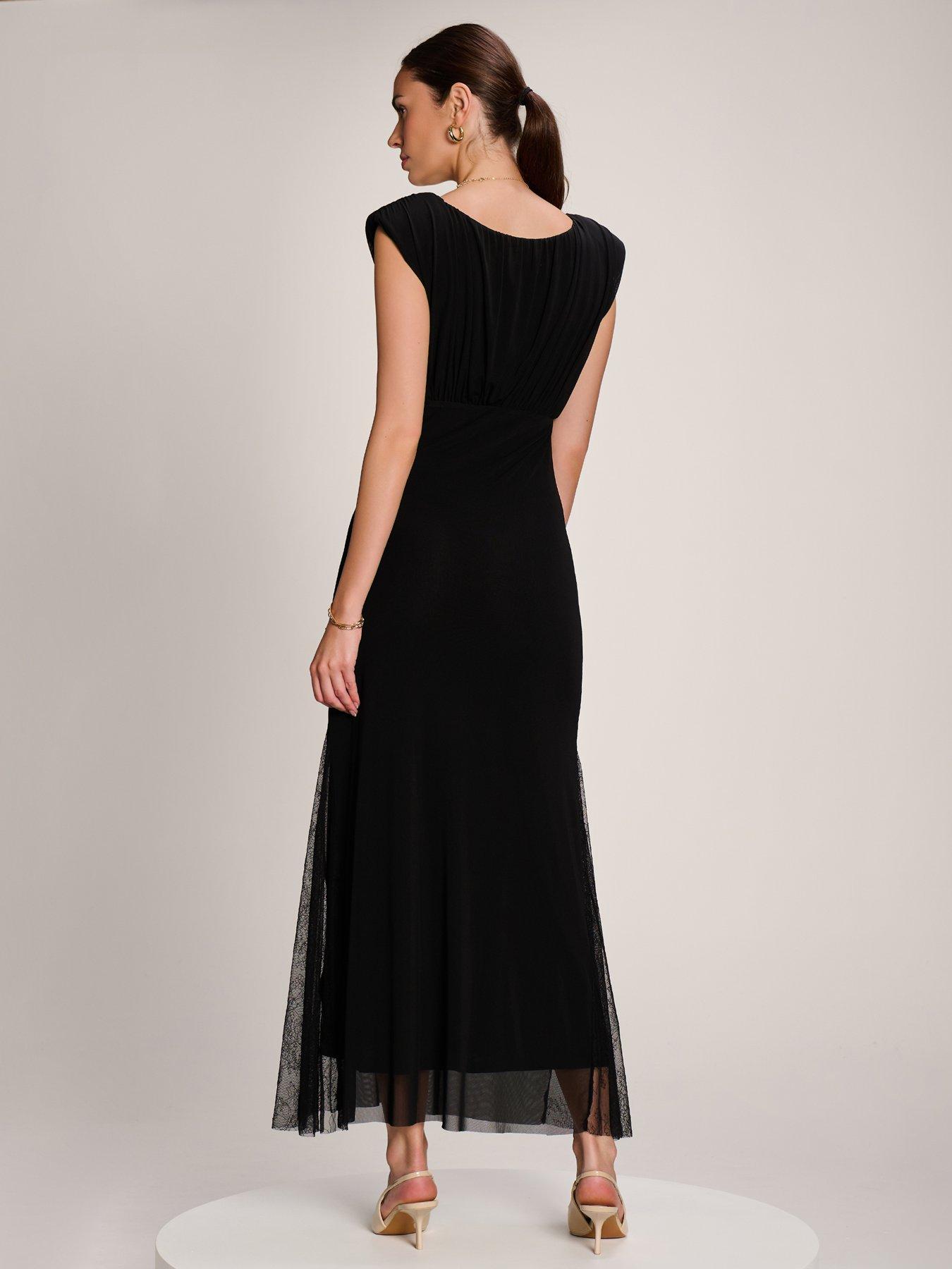 Image 2 of 7 of Jolie Moi Womens Lace Insert Mesh Maxi Dress - Black