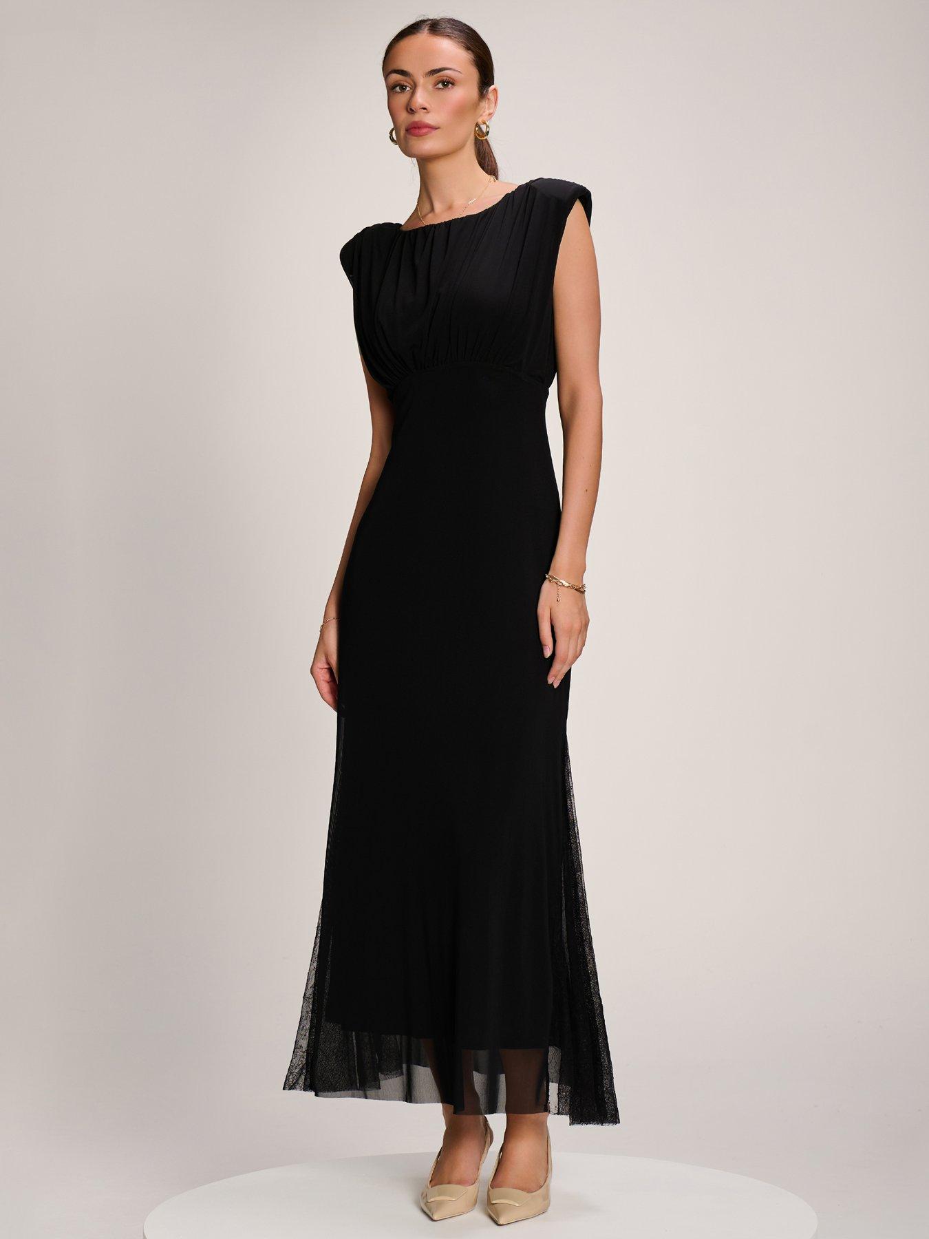 Image 5 of 7 of Jolie Moi Womens Lace Insert Mesh Maxi Dress - Black