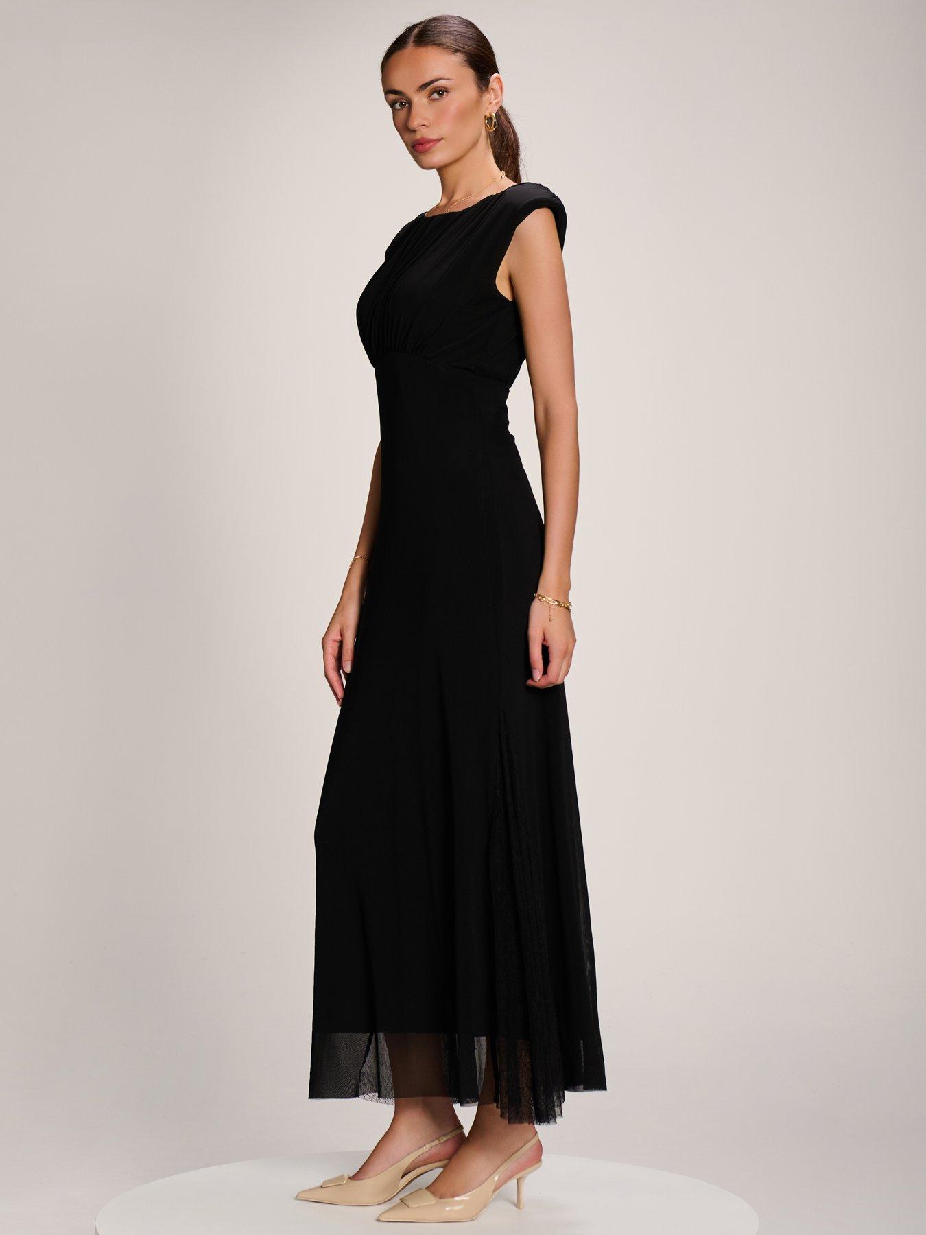 Image 7 of 7 of Jolie Moi Womens Lace Insert Mesh Maxi Dress - Black