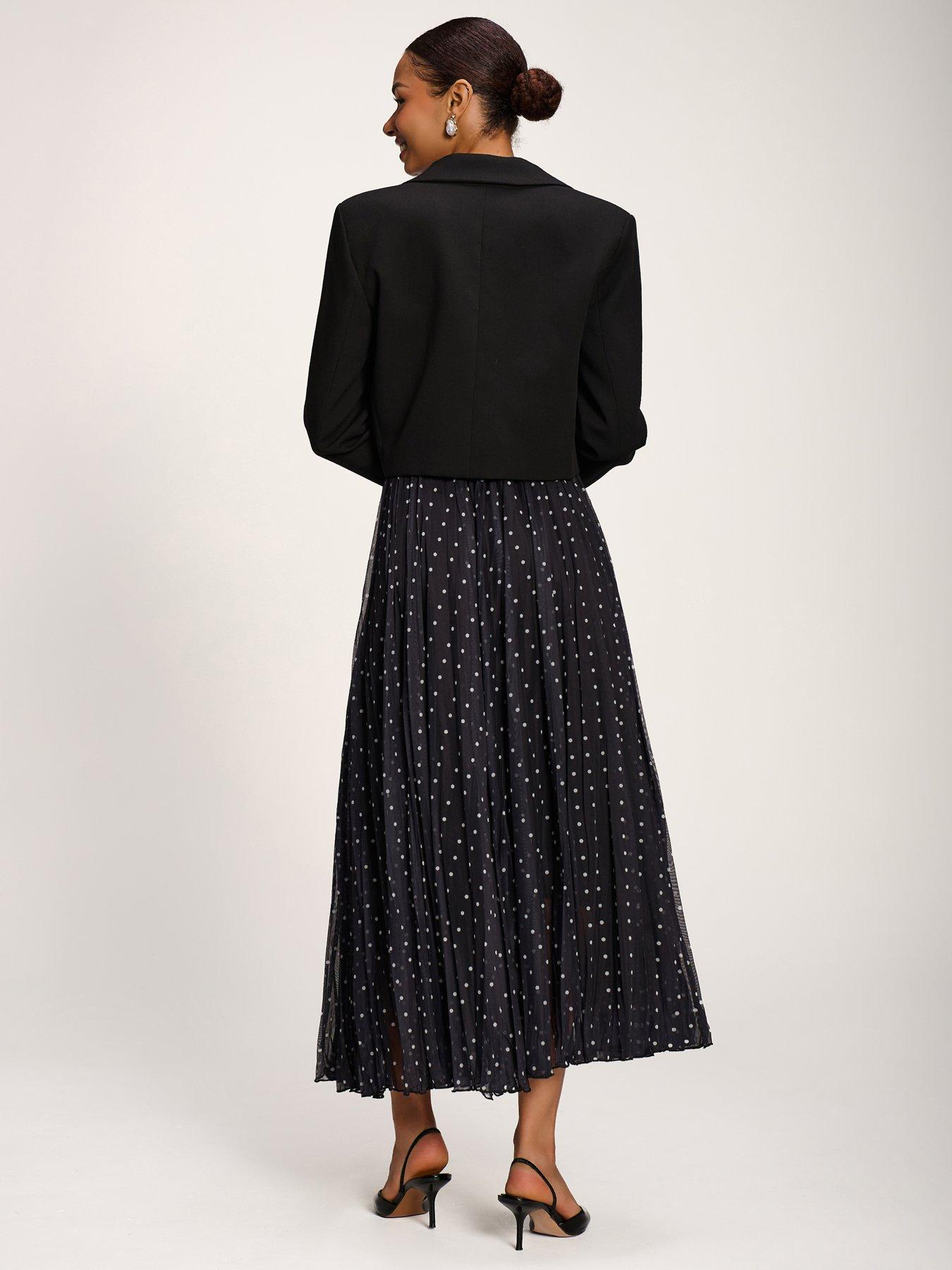 Image 2 of 6 of Jolie Moi Womens Spotty Crinkle Mesh Pleated Maxi Skirt - Black