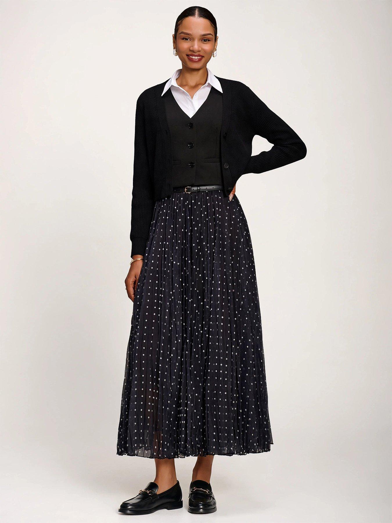 Image 3 of 6 of Jolie Moi Womens Spotty Crinkle Mesh Pleated Maxi Skirt - Black