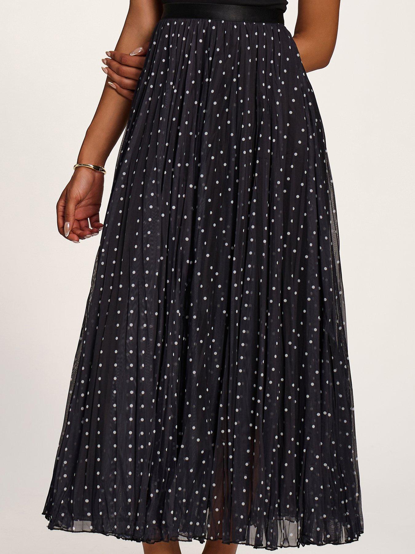 Image 4 of 6 of Jolie Moi Womens Spotty Crinkle Mesh Pleated Maxi Skirt - Black