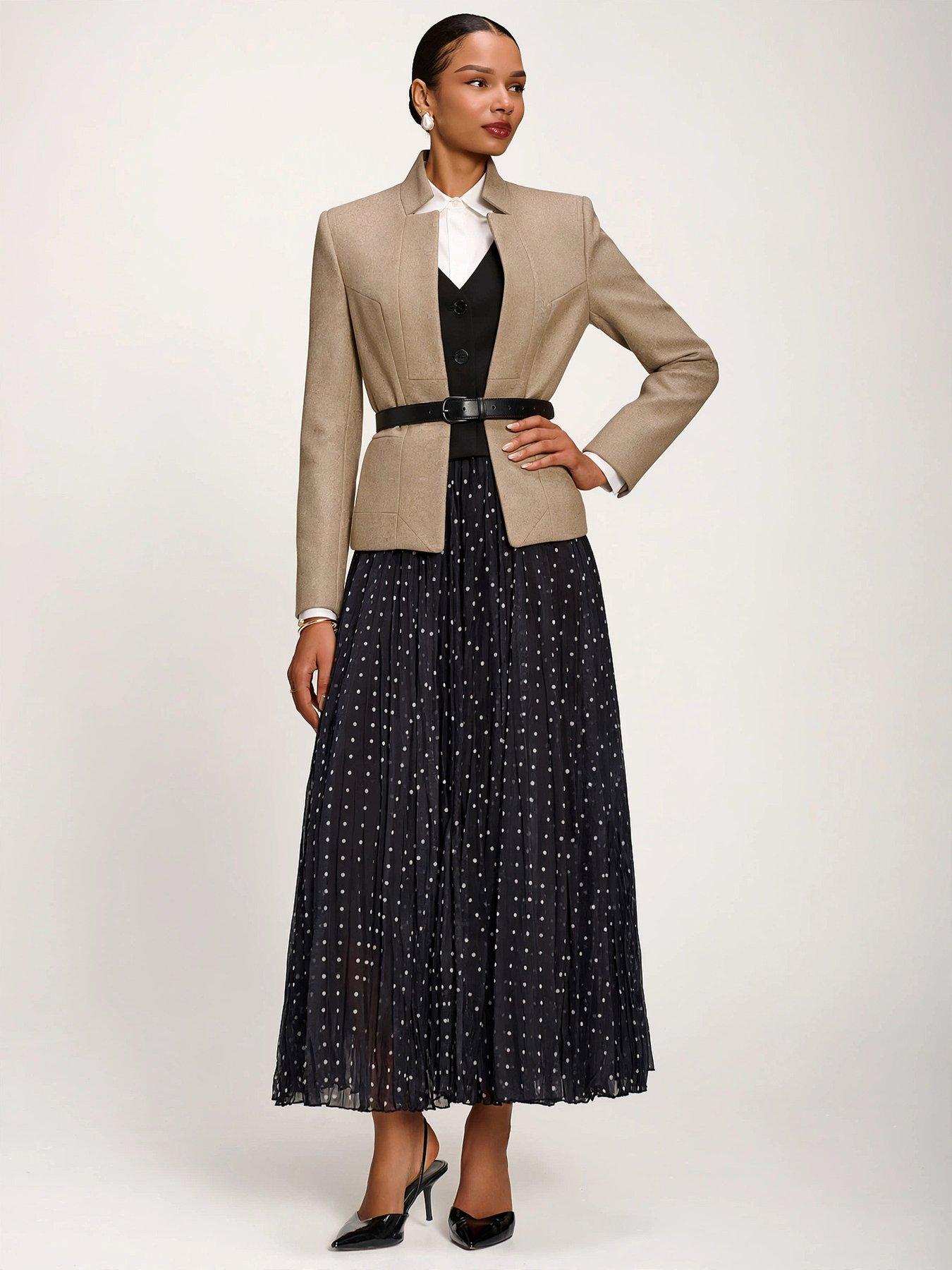 Image 6 of 6 of Jolie Moi Womens Spotty Crinkle Mesh Pleated Maxi Skirt - Black