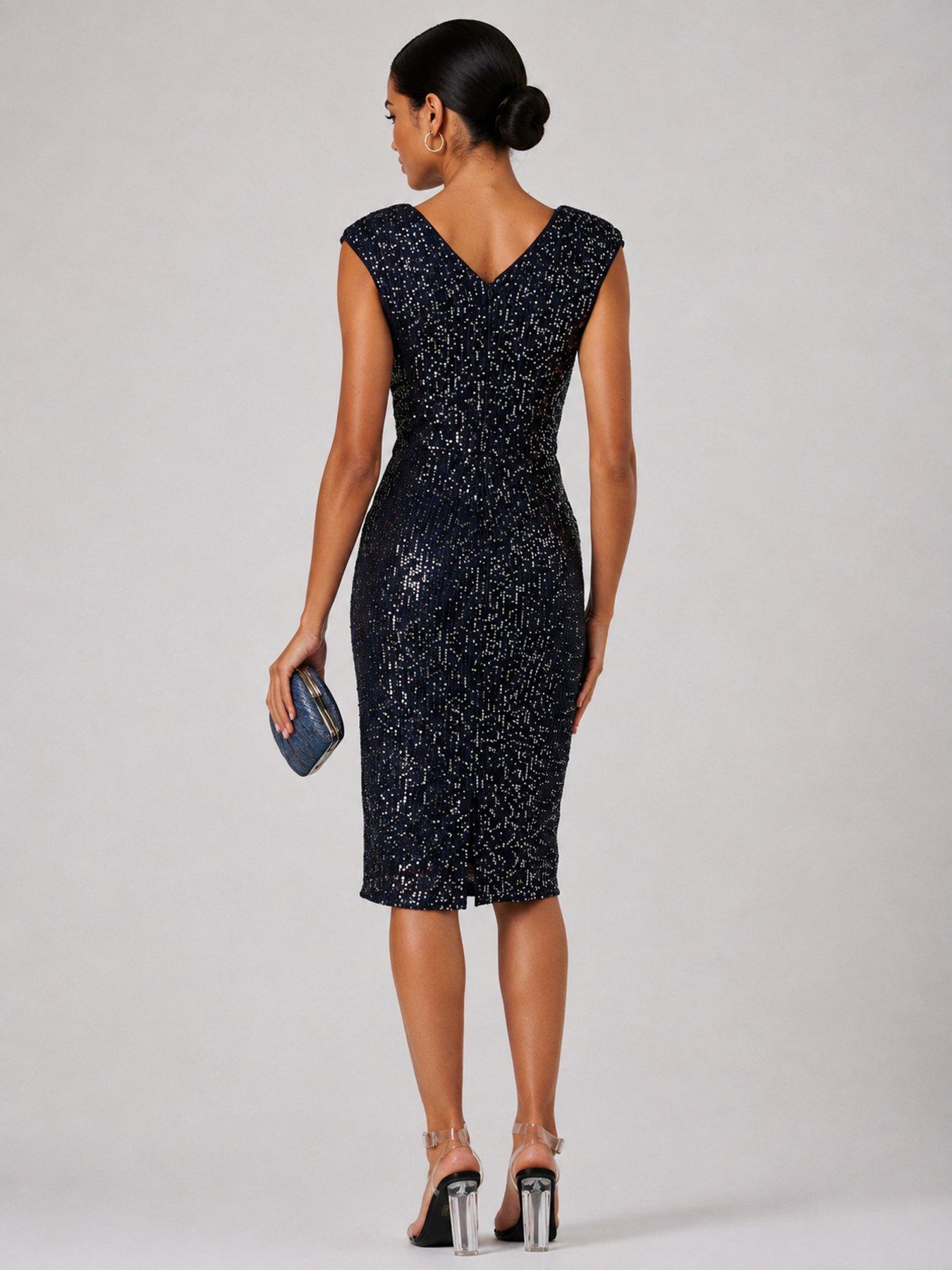 Image 2 of 6 of Jolie Moi Wrap Bodice Sequin Midi Dress