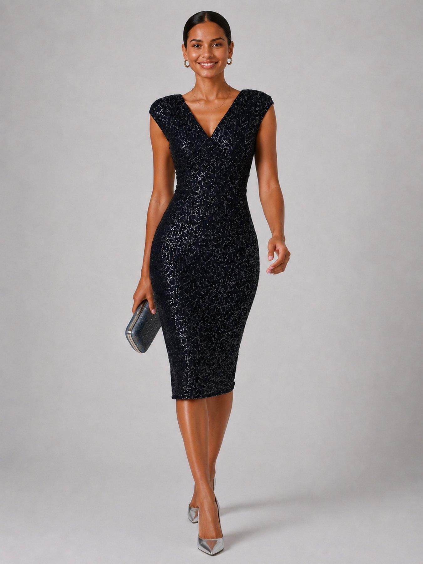 Image 3 of 6 of Jolie Moi Wrap Bodice Sequin Midi Dress