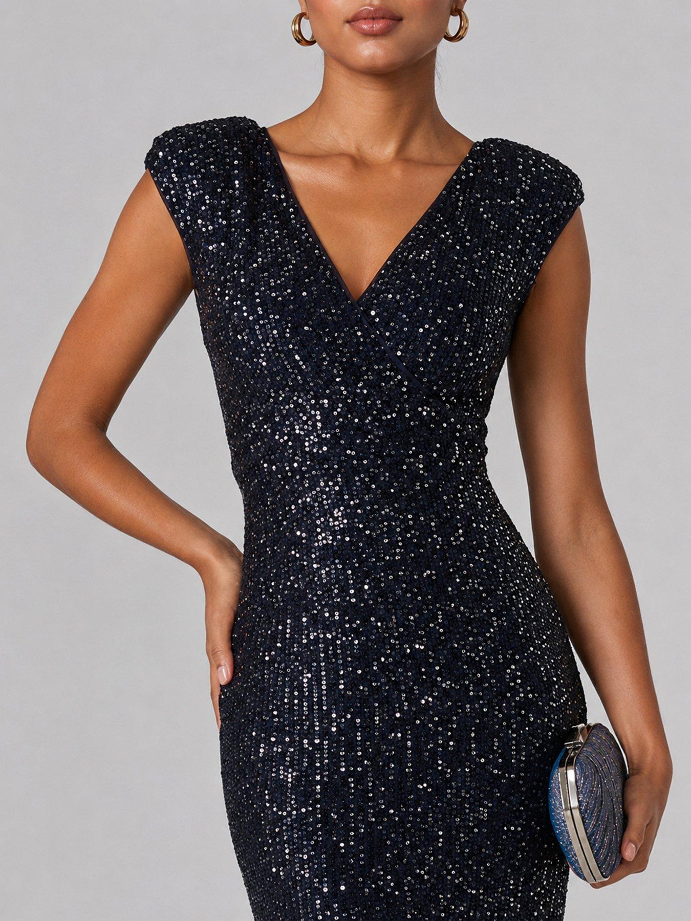 Image 4 of 6 of Jolie Moi Wrap Bodice Sequin Midi Dress
