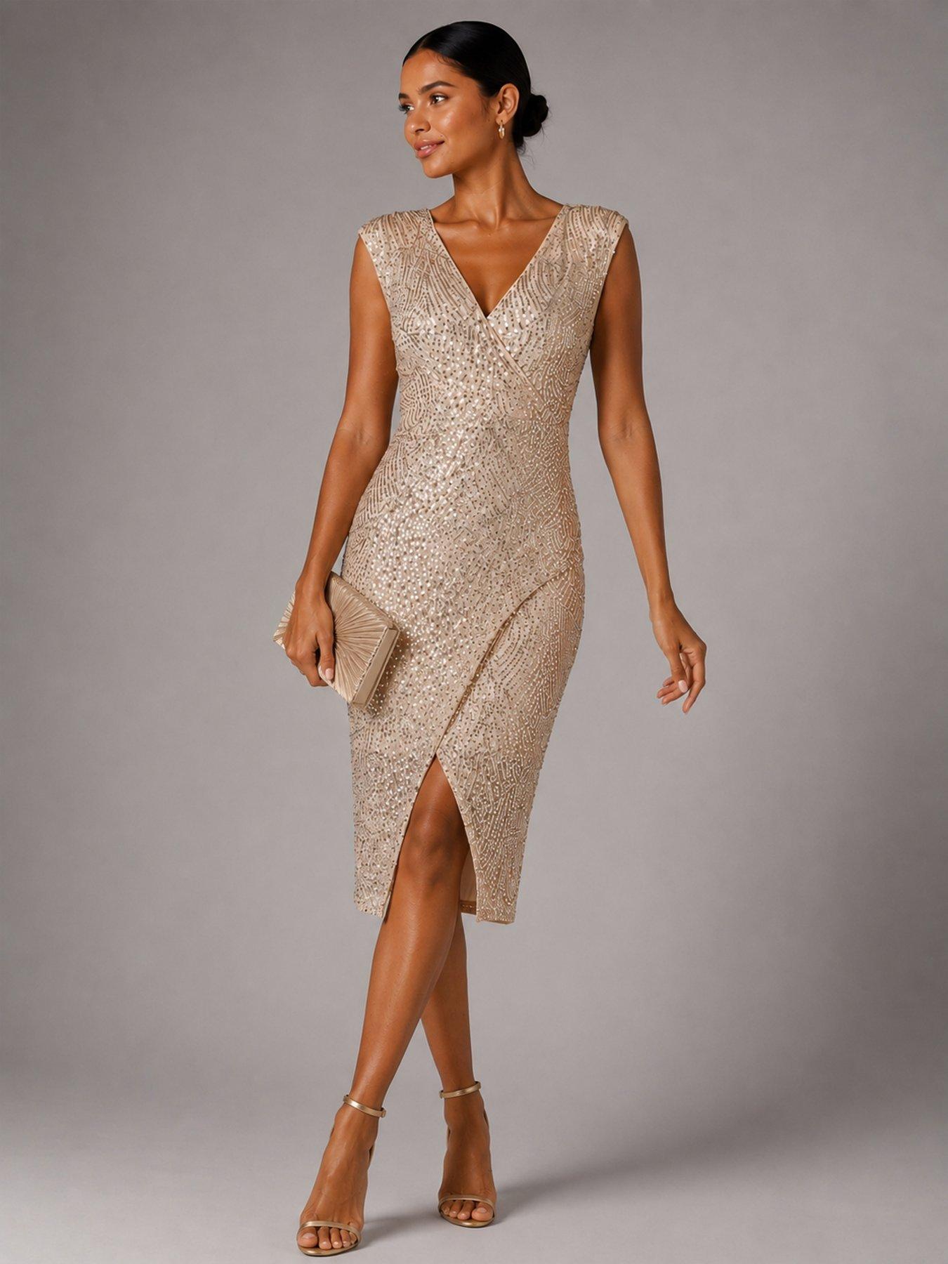 Image 3 of 6 of Jolie Moi Demi Sequin Wrap Slit Bodycon Dress