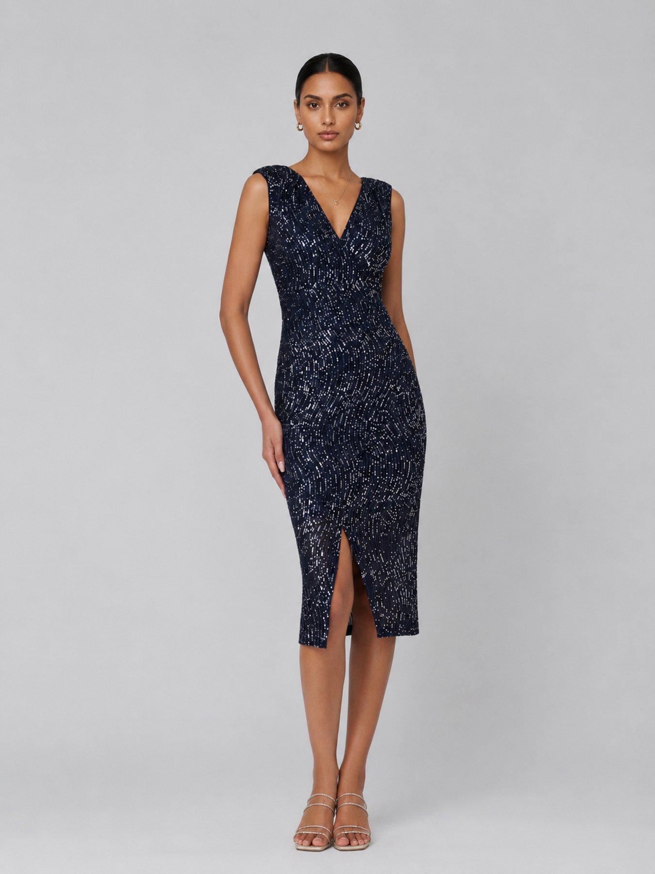 Image 1 of 6 of Jolie Moi Deja Sequin Midi Dress With Slit
