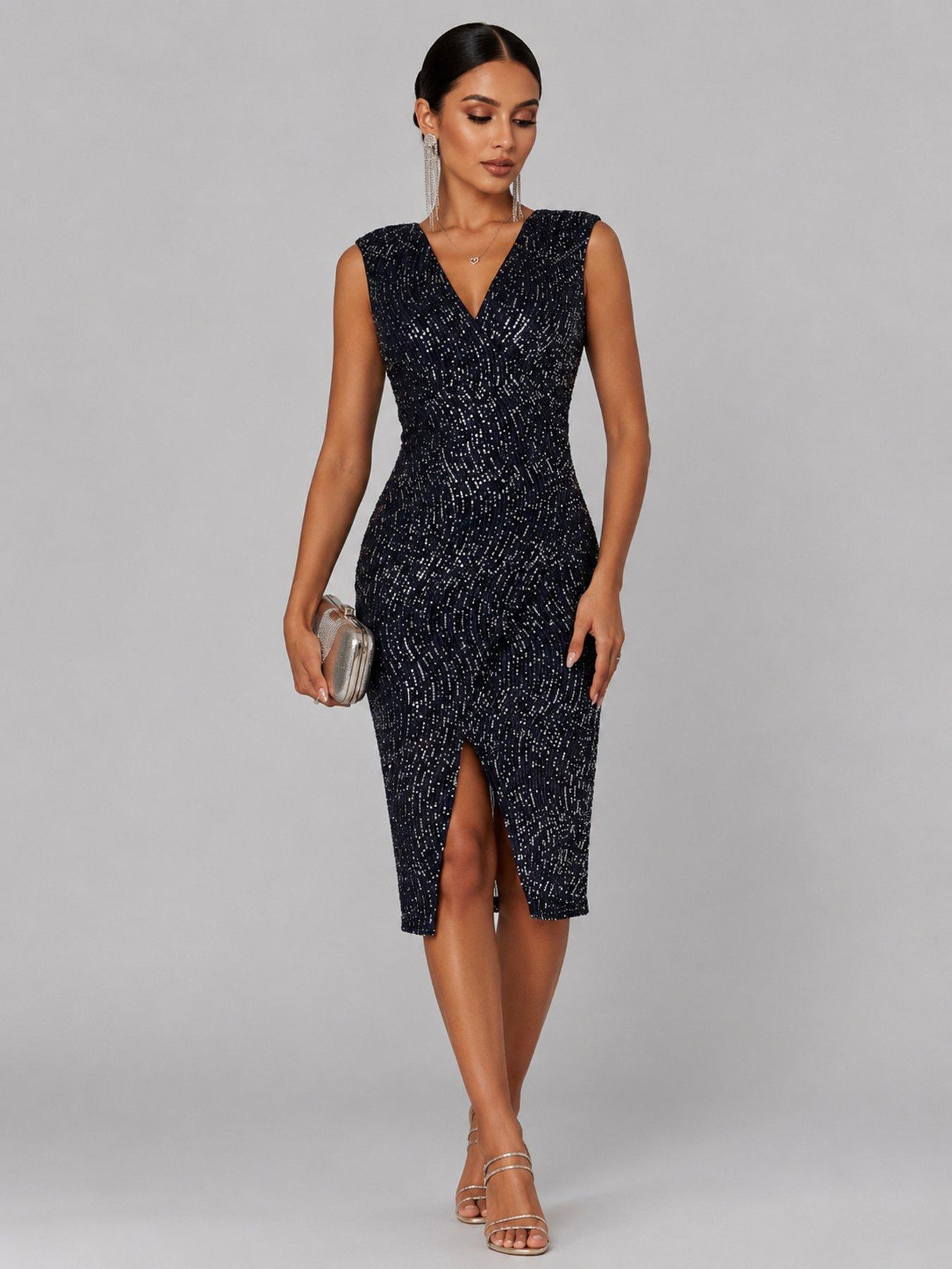 Image 3 of 6 of Jolie Moi Deja Sequin Midi Dress With Slit