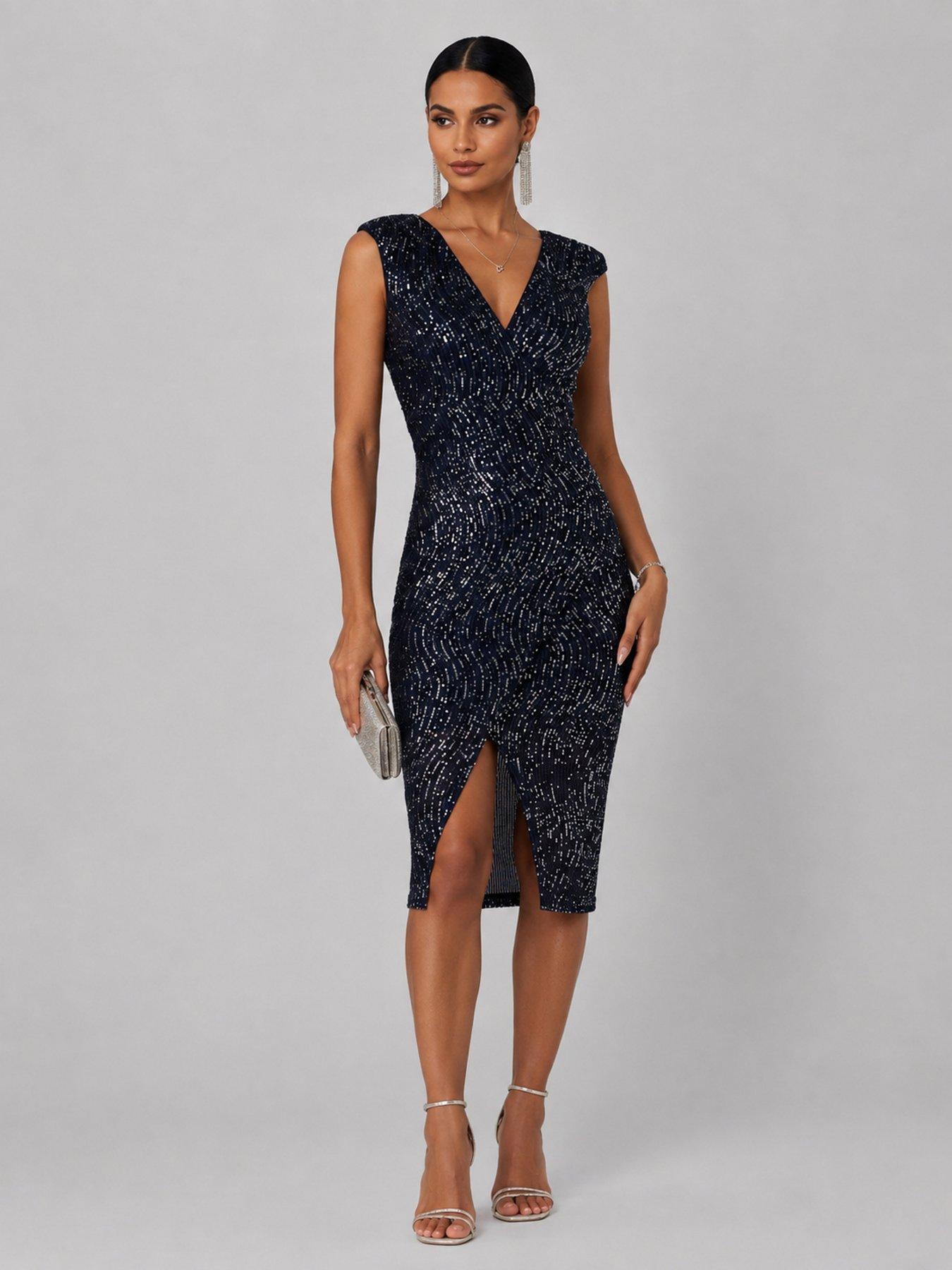 Image 6 of 6 of Jolie Moi Deja Sequin Midi Dress With Slit