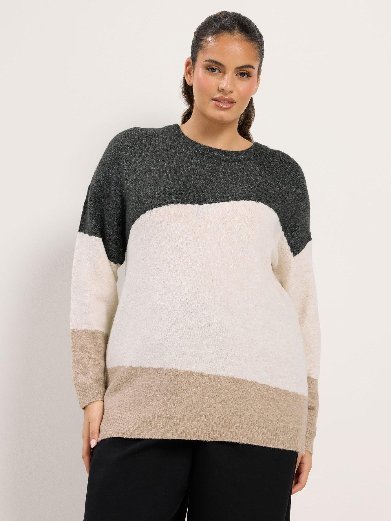 Image 1 of 4 of Yours Curve Colourblock Flash Yarn Jumper