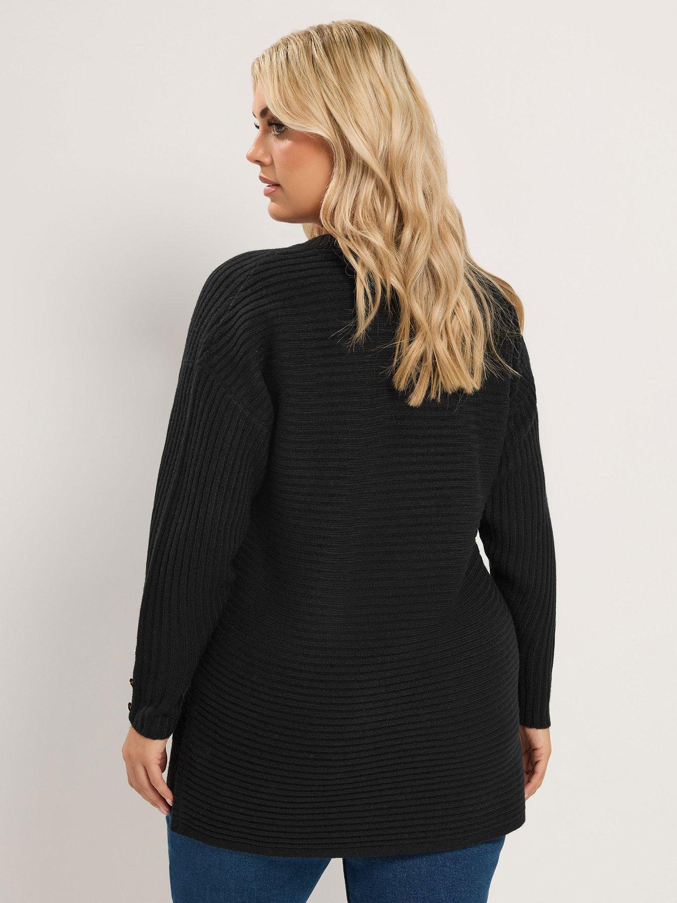Image 2 of 4 of Yours Womens Curve Rib Knit Button Cuff Longline Jumper - Black
