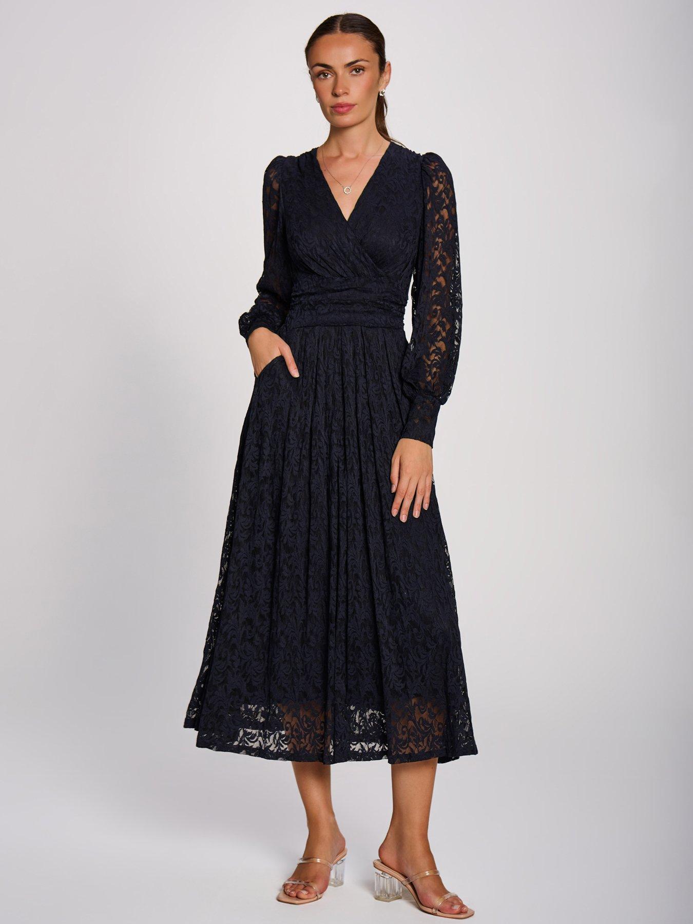 Image 1 of 7 of Jolie Moi Long Sleeve Printed Lace Maxi Dress