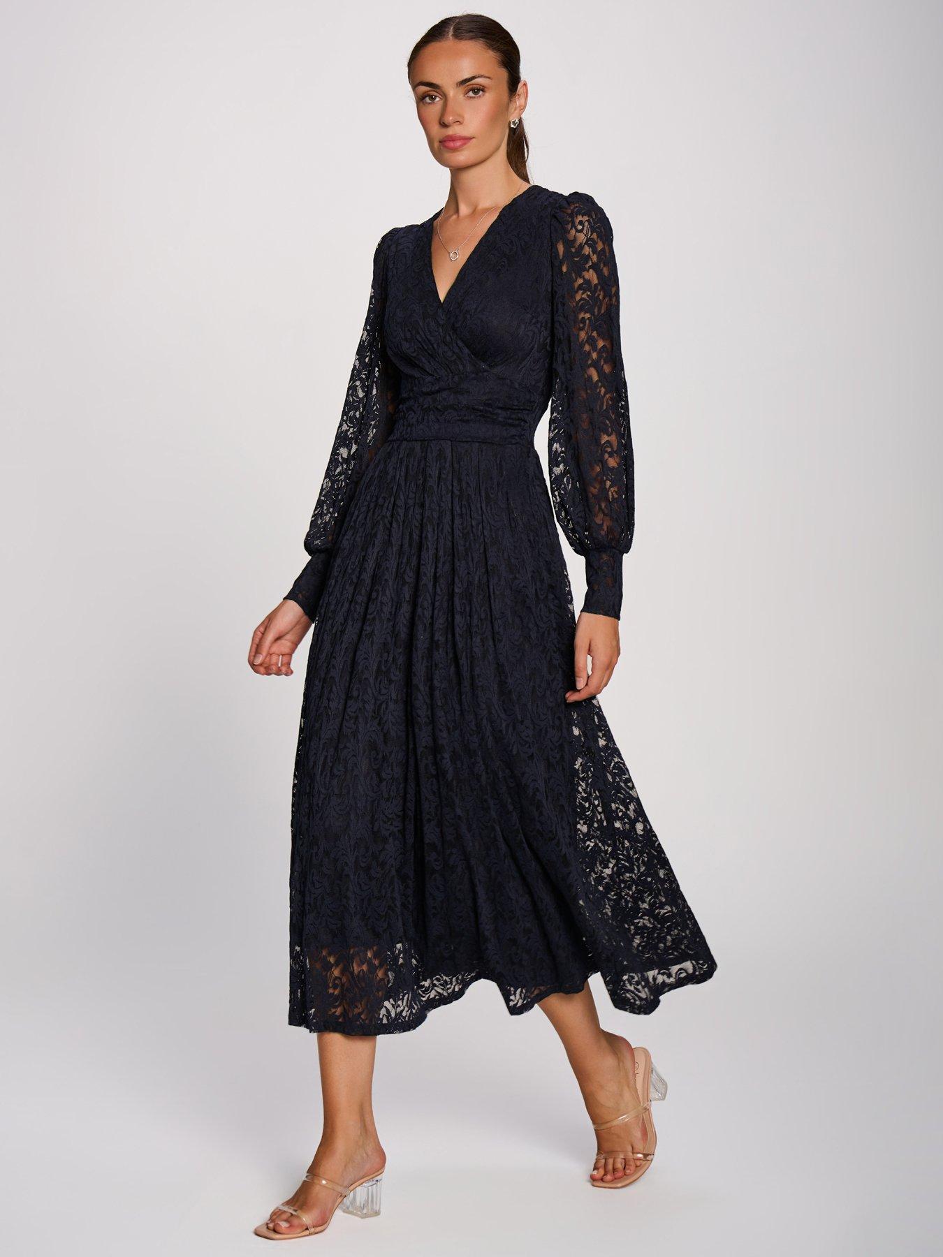 Image 3 of 7 of Jolie Moi Long Sleeve Printed Lace Maxi Dress