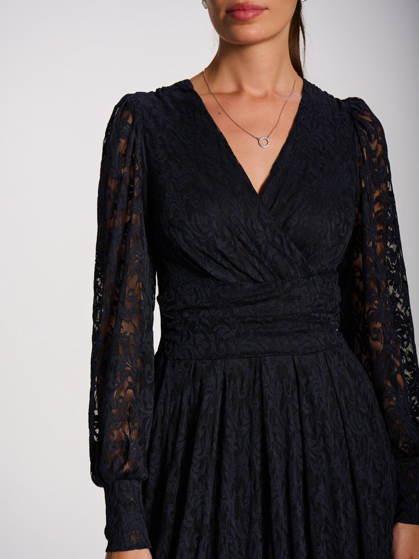 Image 4 of 7 of Jolie Moi Long Sleeve Printed Lace Maxi Dress