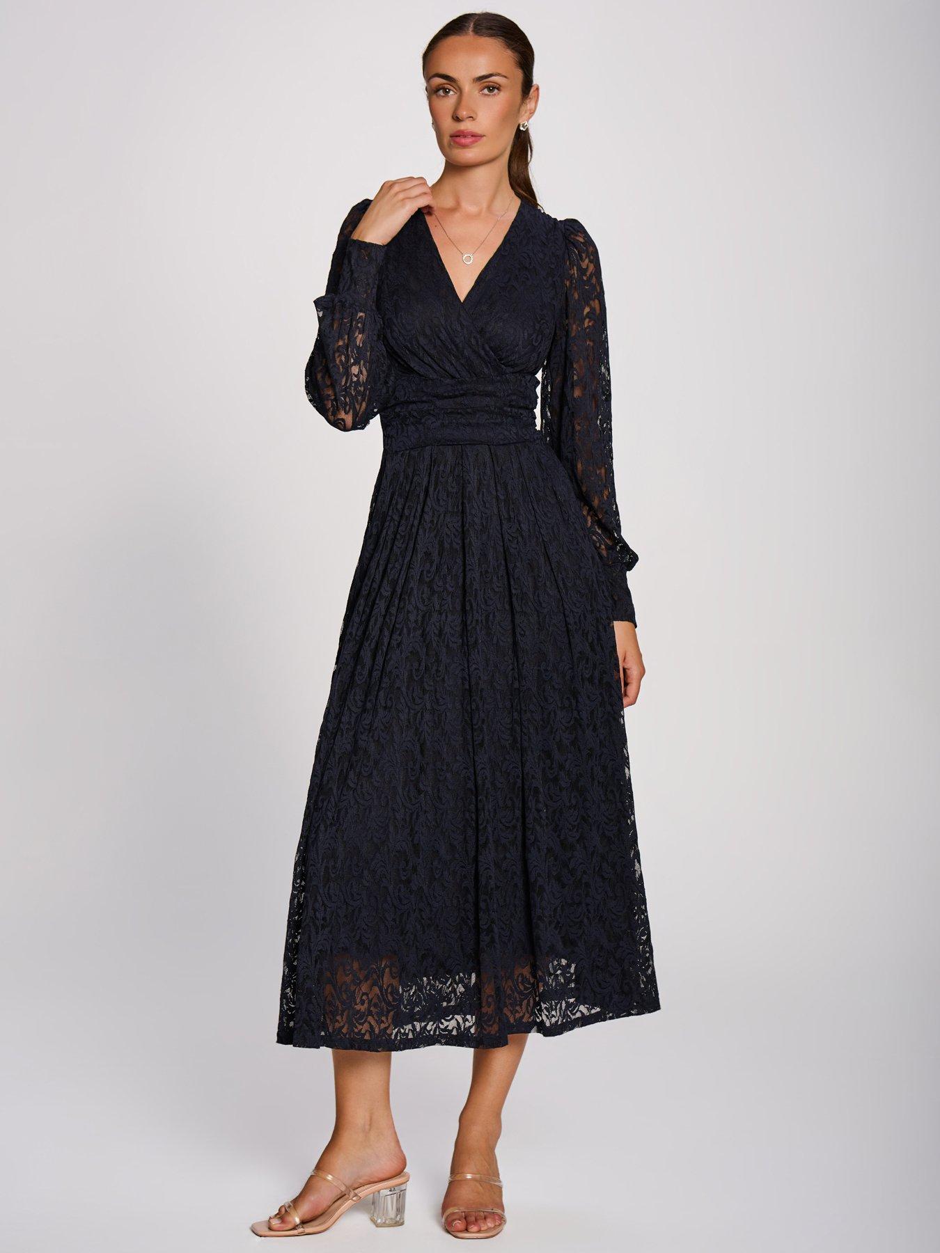 Image 5 of 7 of Jolie Moi Long Sleeve Printed Lace Maxi Dress