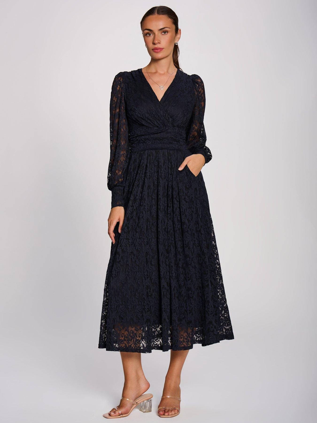 Image 6 of 7 of Jolie Moi Long Sleeve Printed Lace Maxi Dress