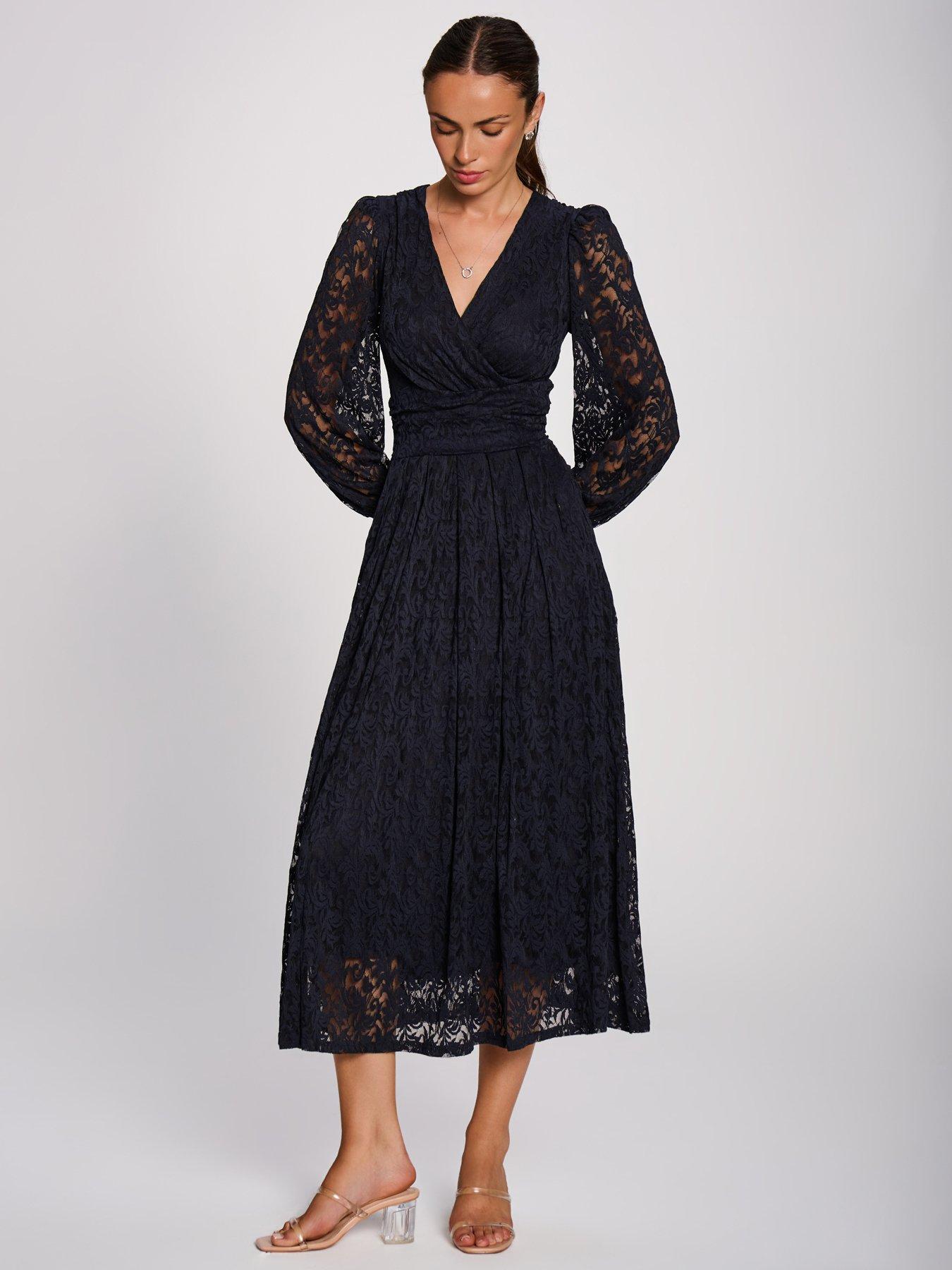 Image 7 of 7 of Jolie Moi Long Sleeve Printed Lace Maxi Dress