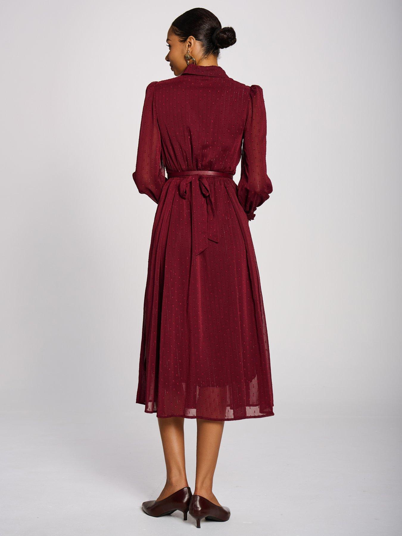 Image 2 of 7 of Jolie Moi Textured Chiffon Long Sleeve Shirt Dress