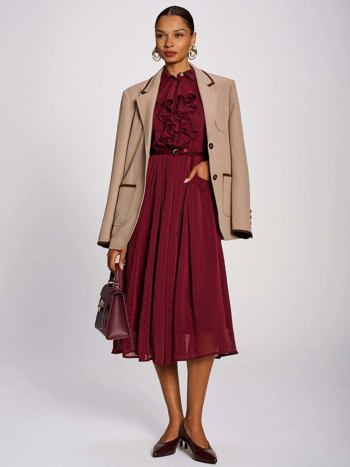 Image 3 of 7 of Jolie Moi Textured Chiffon Long Sleeve Shirt Dress