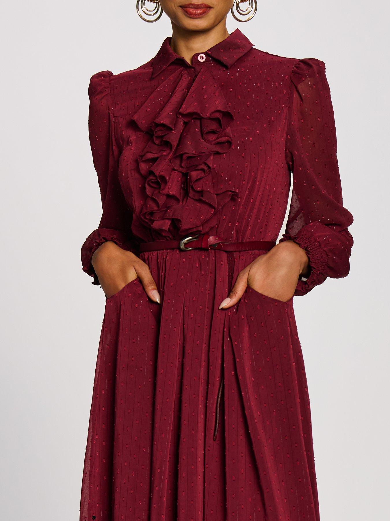 Image 4 of 7 of Jolie Moi Textured Chiffon Long Sleeve Shirt Dress
