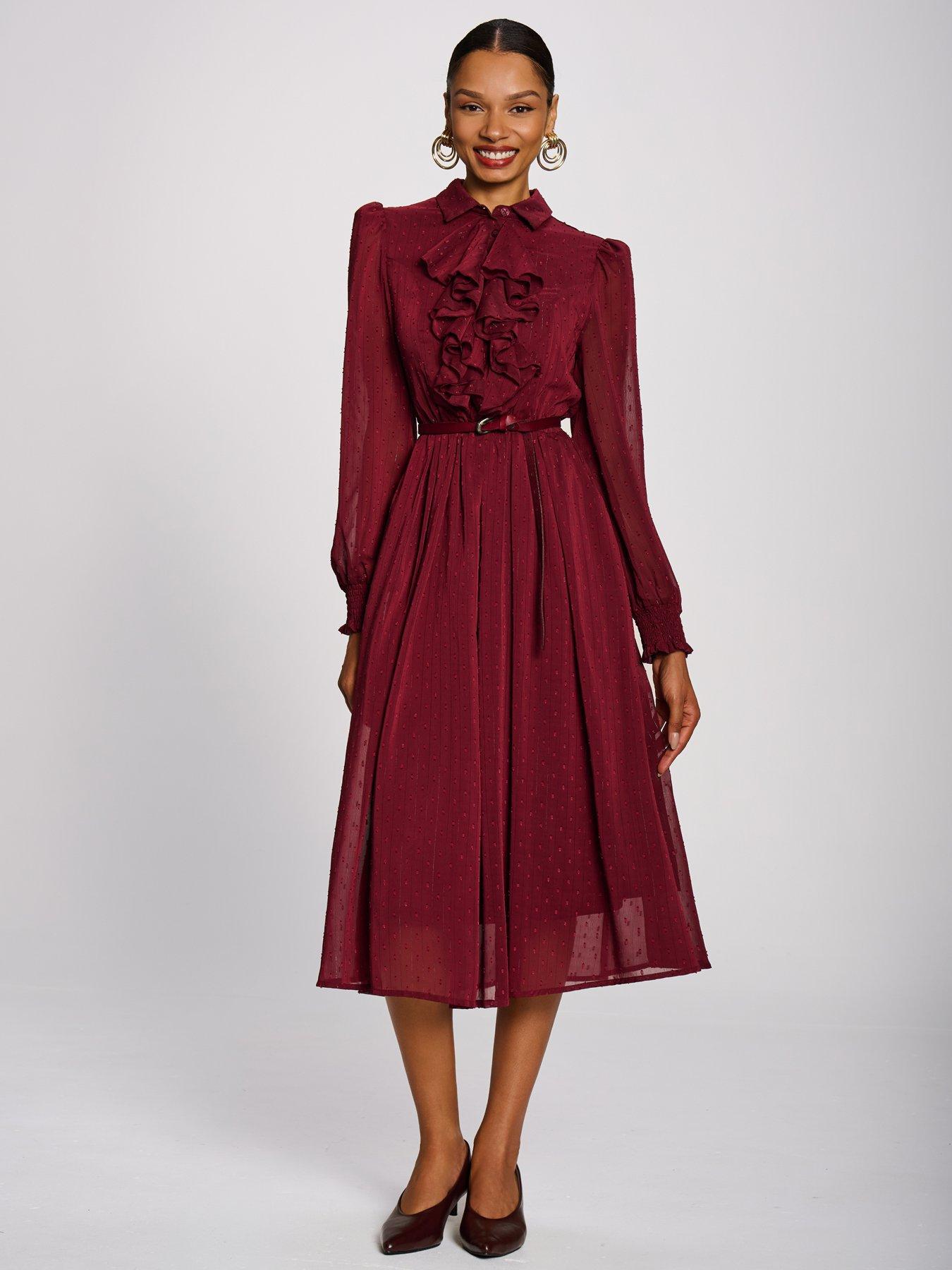 Image 5 of 7 of Jolie Moi Textured Chiffon Long Sleeve Shirt Dress