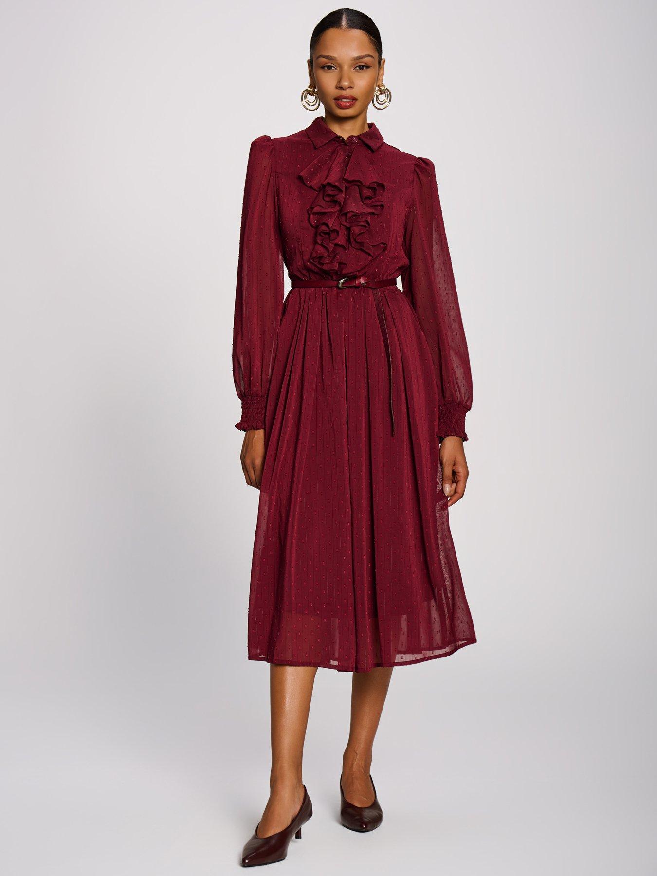 Image 6 of 7 of Jolie Moi Textured Chiffon Long Sleeve Shirt Dress