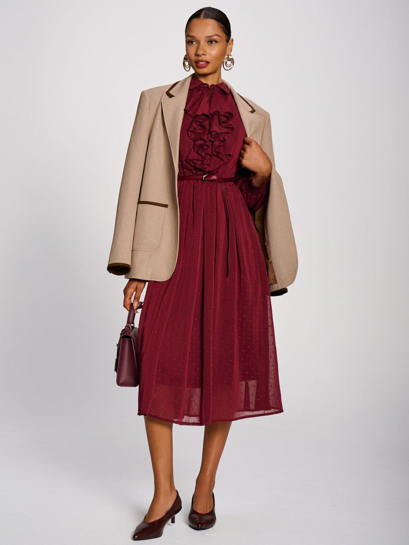 Image 7 of 7 of Jolie Moi Textured Chiffon Long Sleeve Shirt Dress